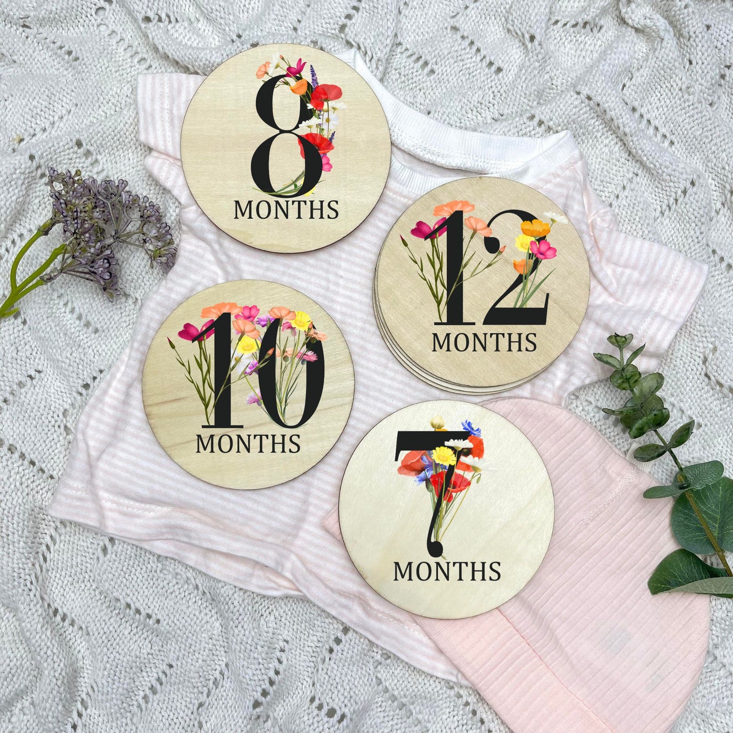 Floral milestone cards, baby milestone discs, boho nursery, aesthetic nursery, beige nursery