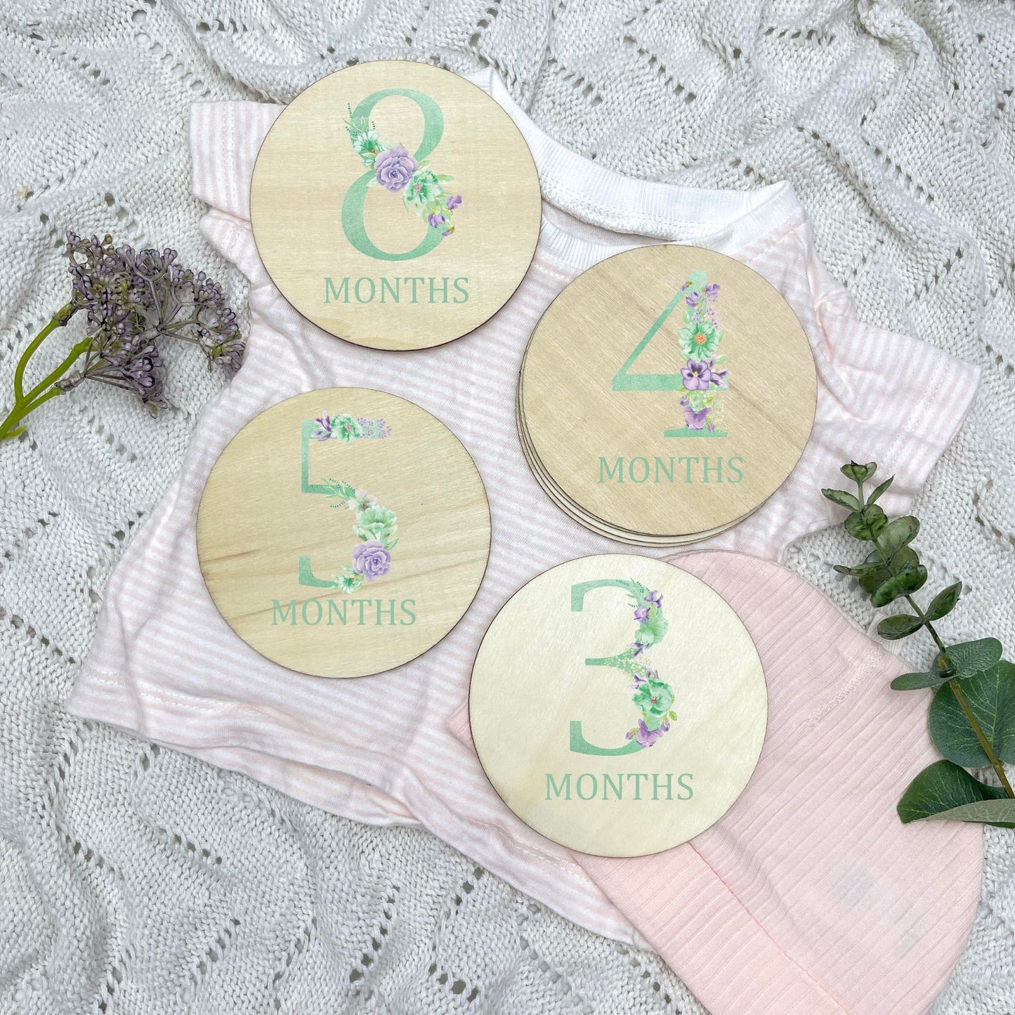 Floral milestone cards, baby milestone discs, boho nursery, aesthetic nursery, beige nursery