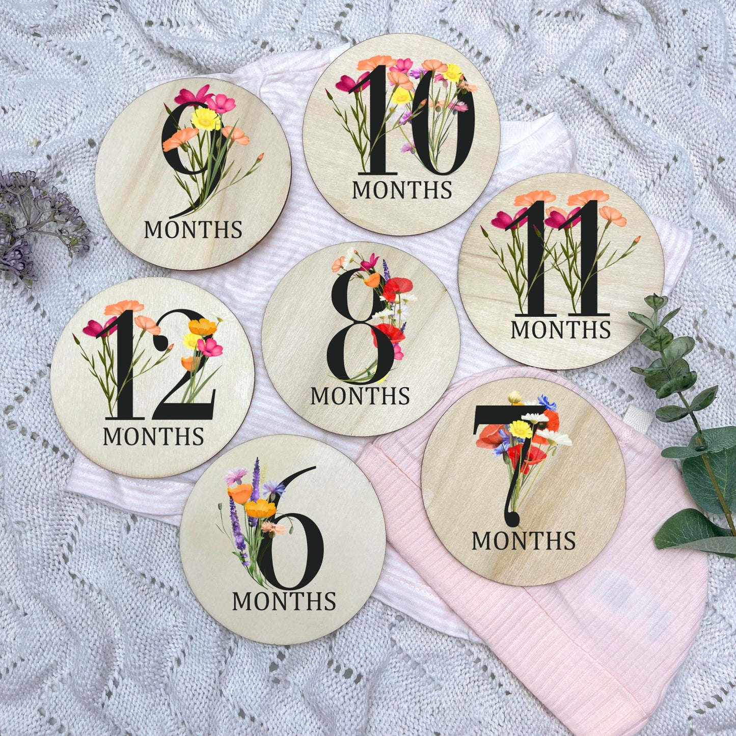 Floral milestone cards, baby milestone discs, boho nursery, aesthetic nursery, beige nursery
