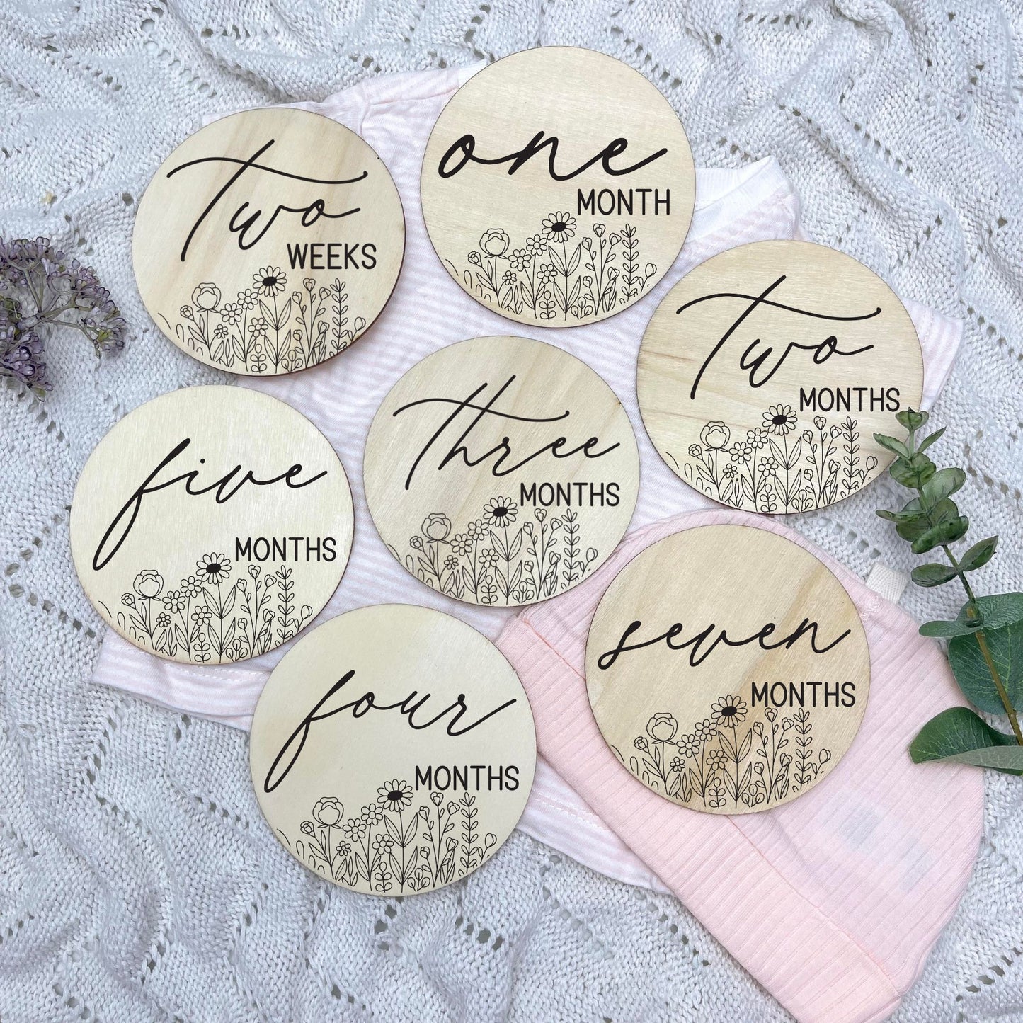 floral milestone cards, baby milestone discs, boho nursery, aesthetic nursery, beige nursery
