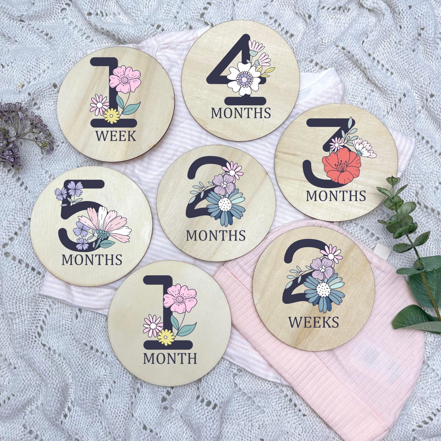 Floral milestone cards, baby milestone discs, boho nursery, aesthetic nursery, beige nursery