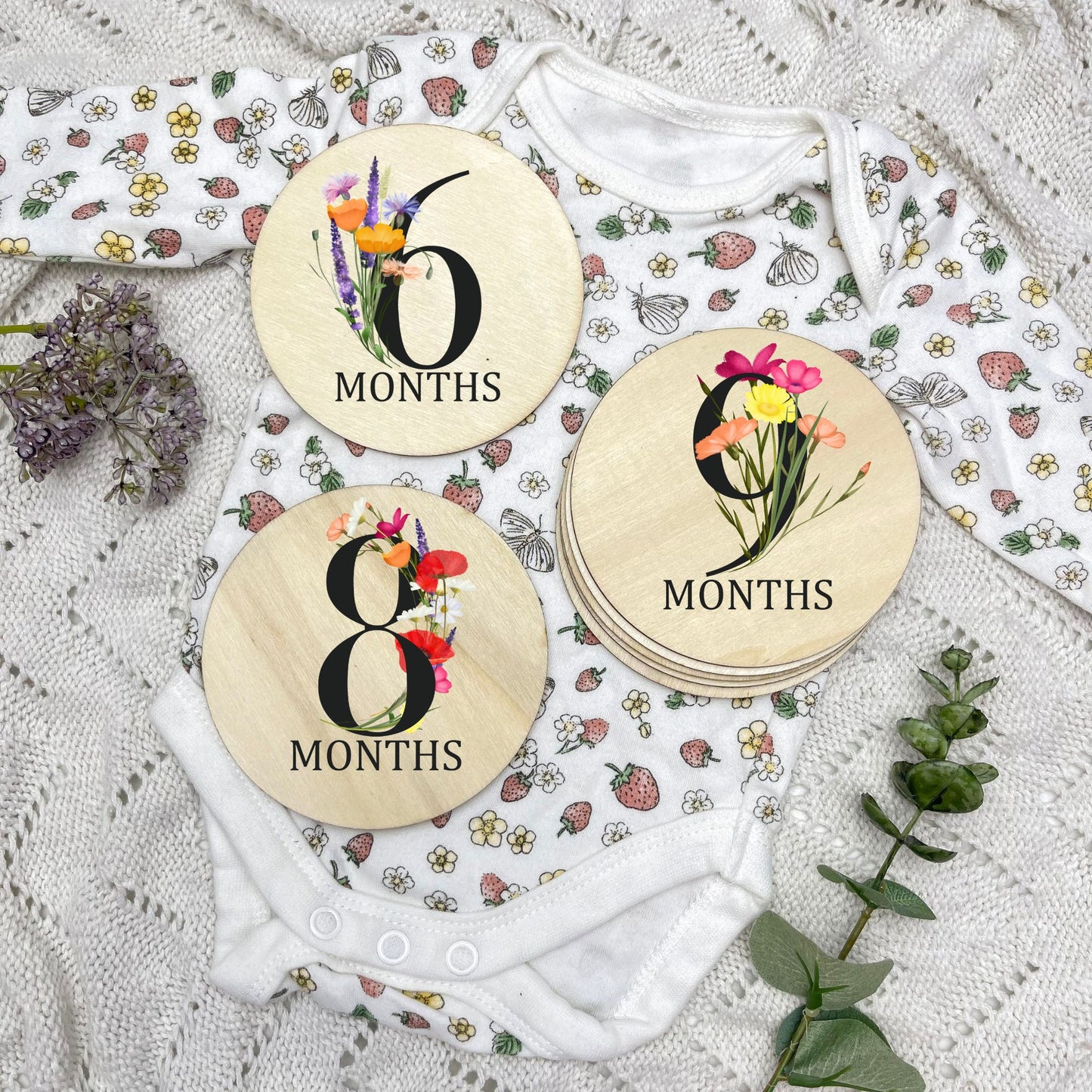 Floral milestone cards, baby milestone discs, boho nursery, aesthetic nursery, beige nursery