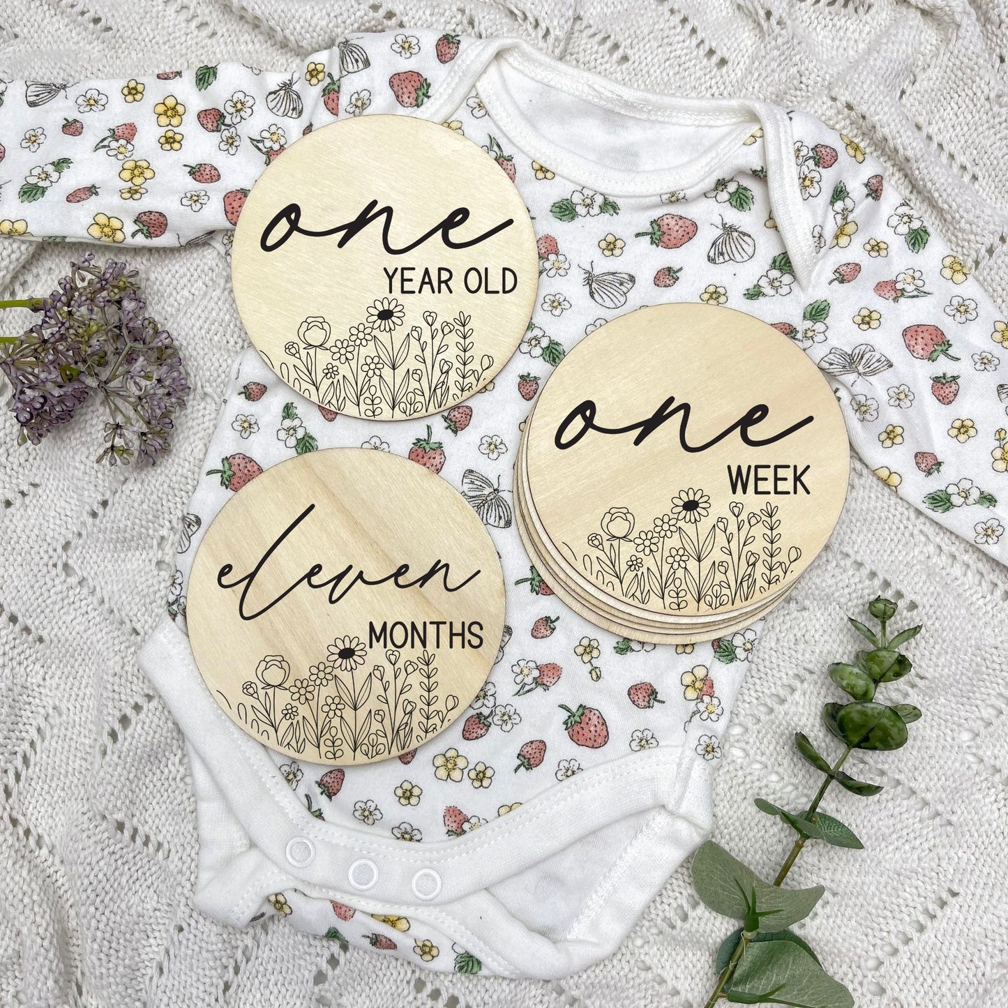 floral milestone cards, baby milestone discs, boho nursery, aesthetic nursery, beige nursery