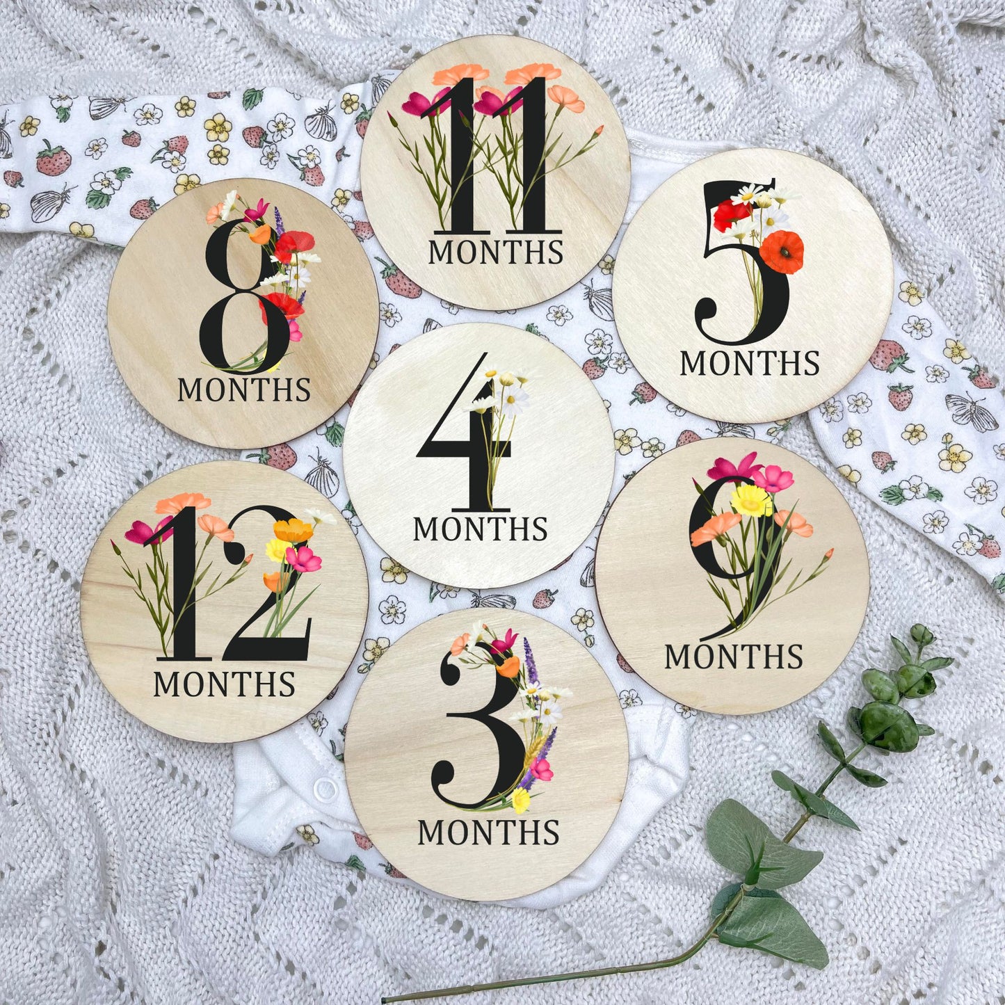 Floral milestone cards, baby milestone discs, boho nursery, aesthetic nursery, beige nursery