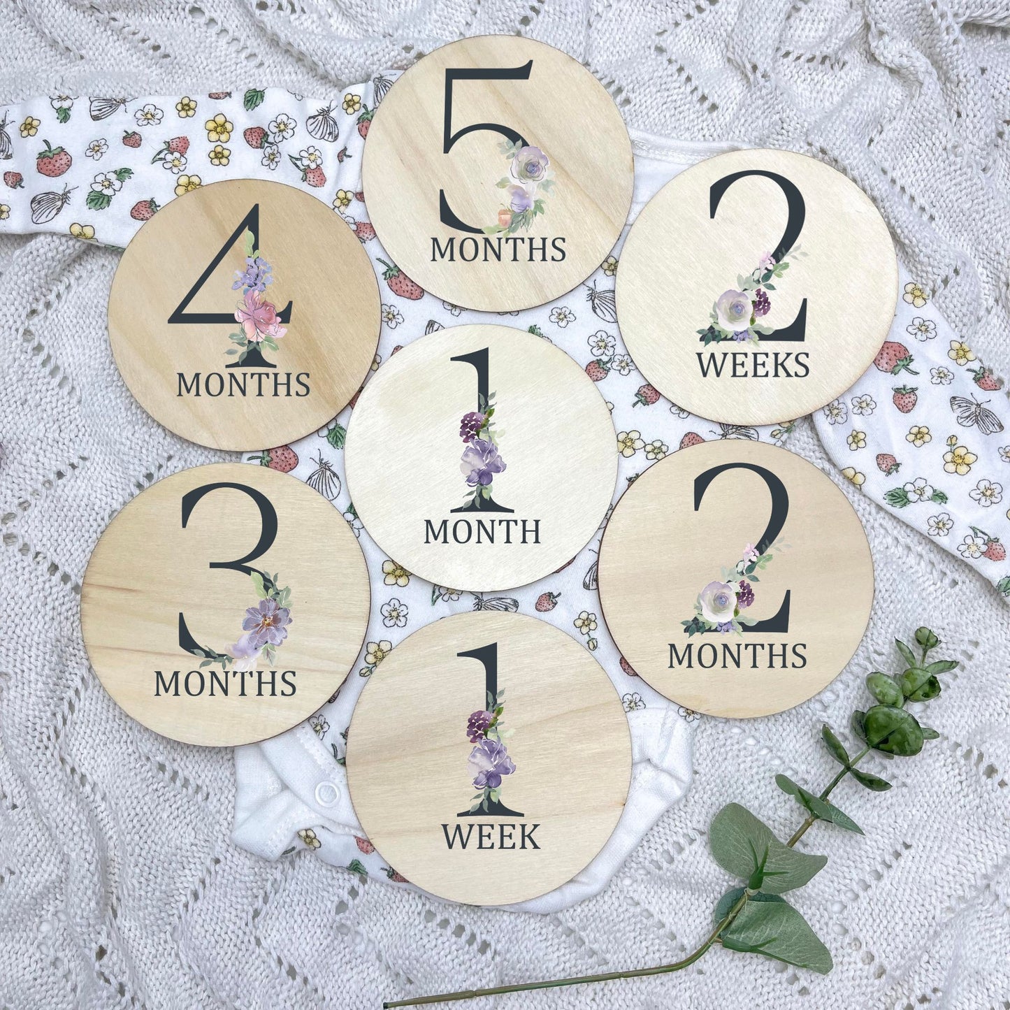 Floral milestone cards, baby milestone discs, boho nursery, aesthetic nursery, beige nursery