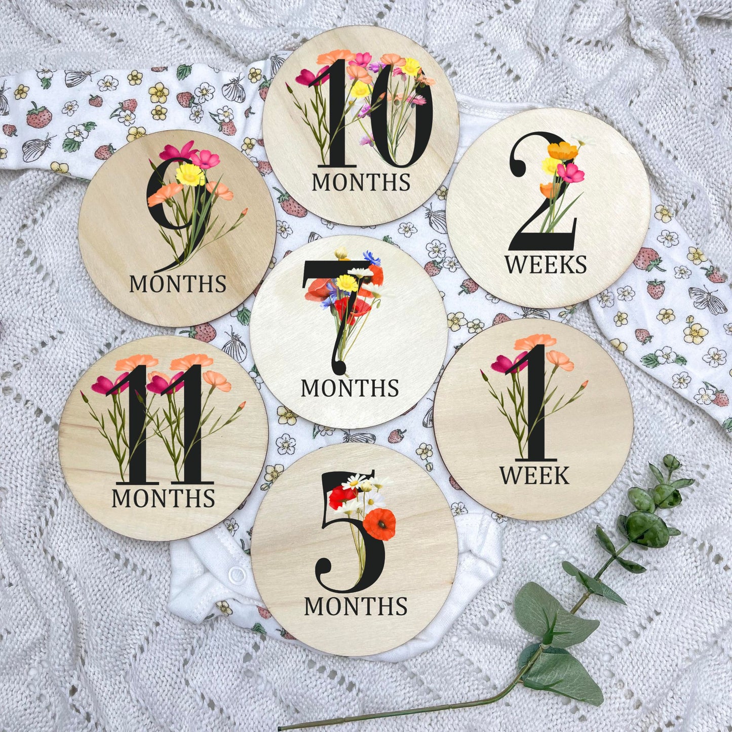 Floral milestone cards, baby milestone discs, boho nursery, aesthetic nursery, beige nursery