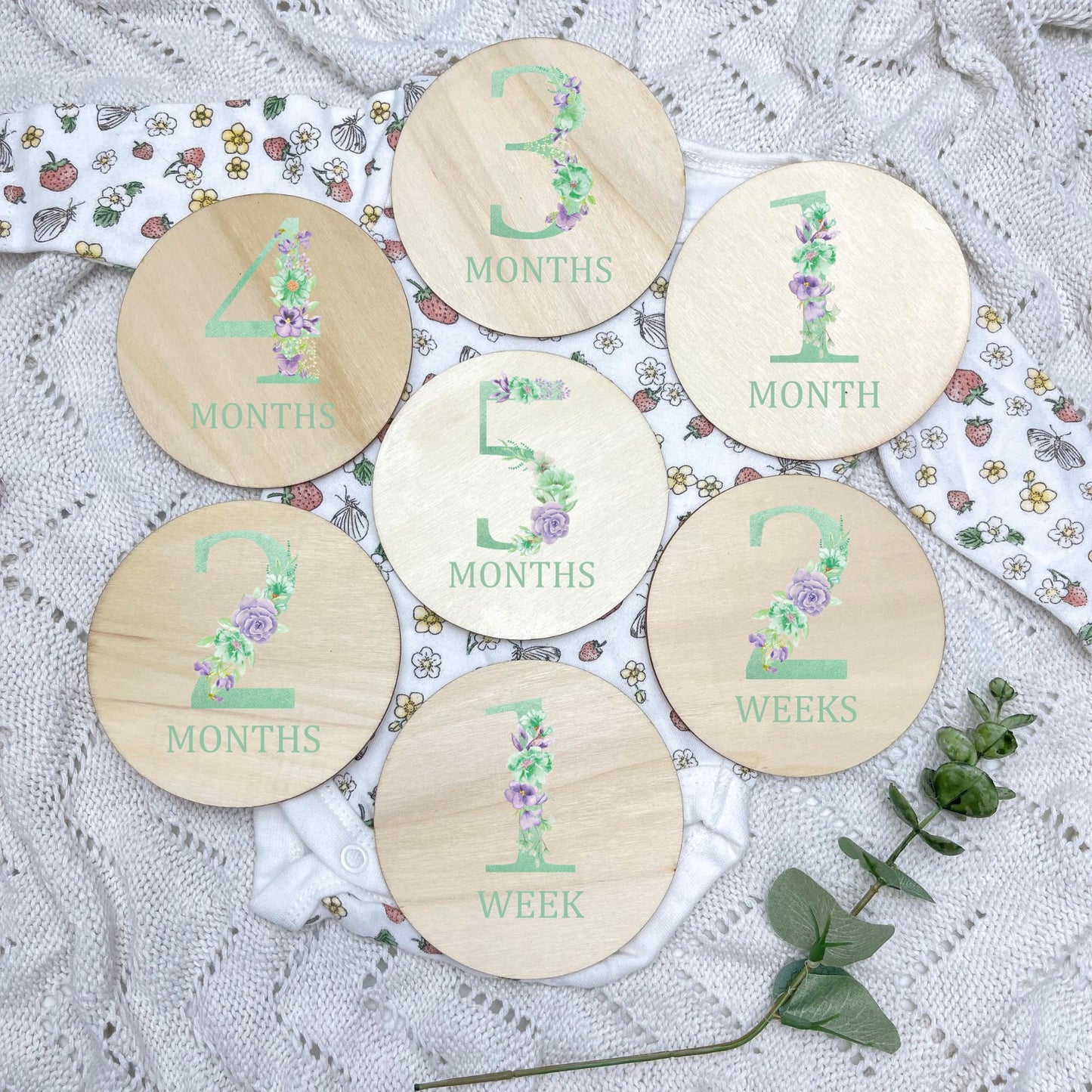 Floral milestone cards, baby milestone discs, boho nursery, aesthetic nursery, beige nursery