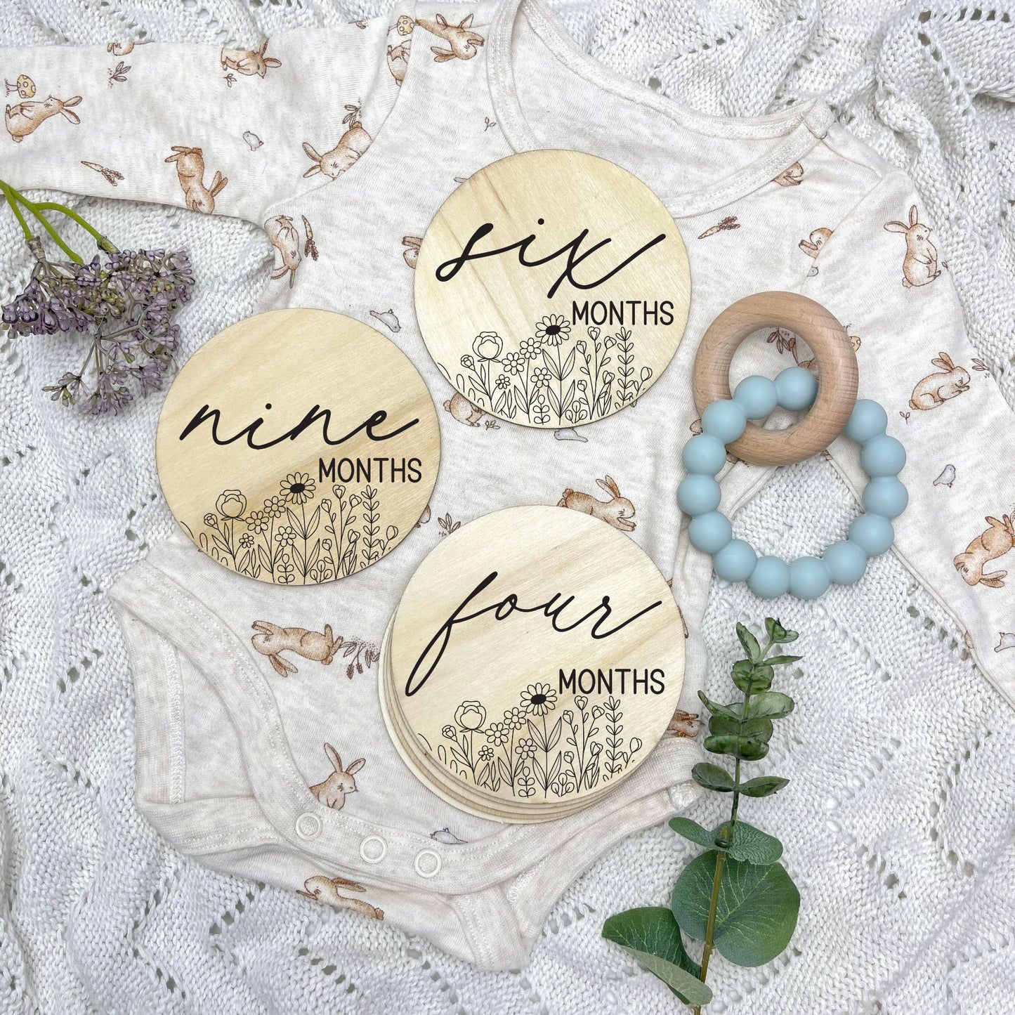 floral milestone cards, baby milestone discs, boho nursery, aesthetic nursery, beige nursery