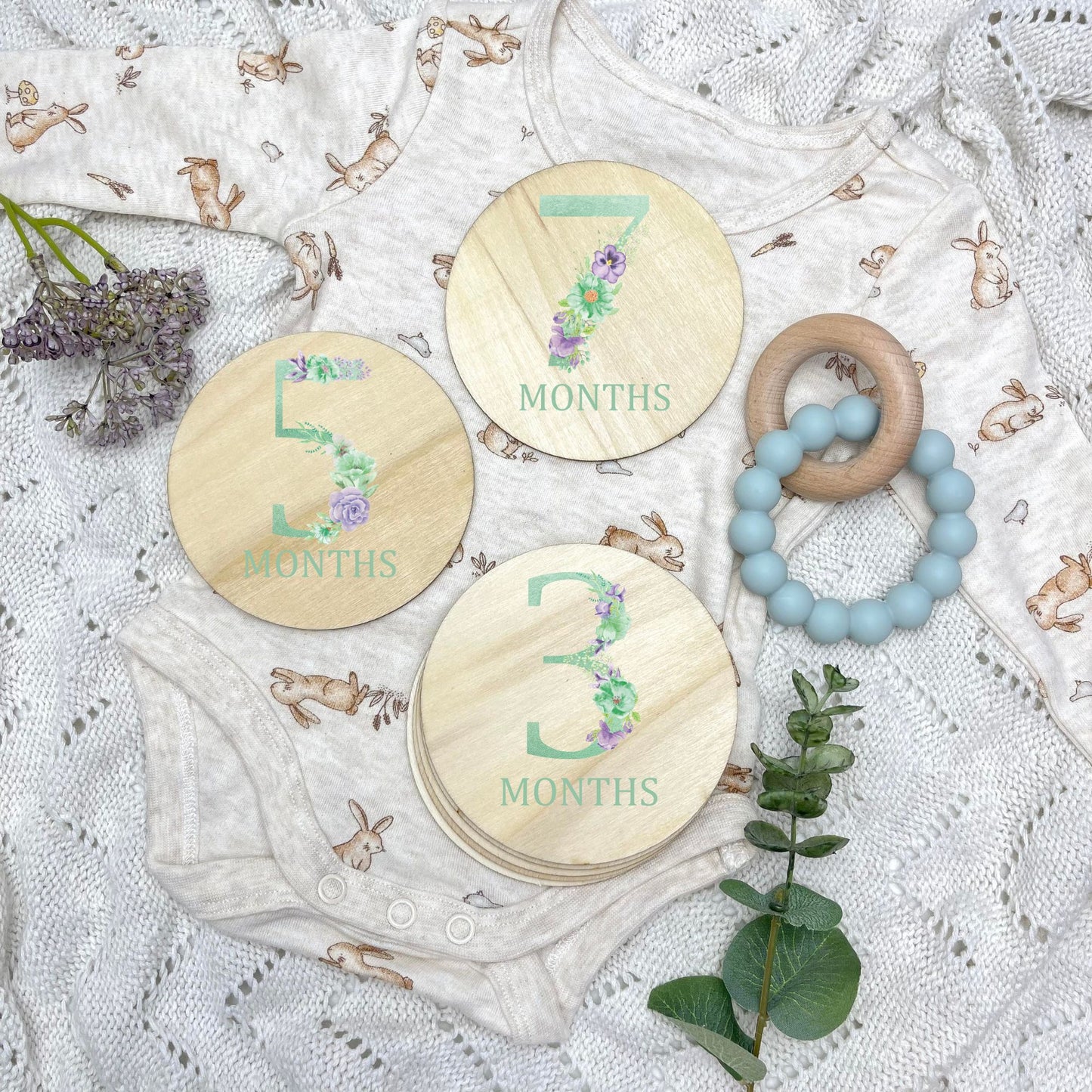 Floral milestone cards, baby milestone discs, boho nursery, aesthetic nursery, beige nursery