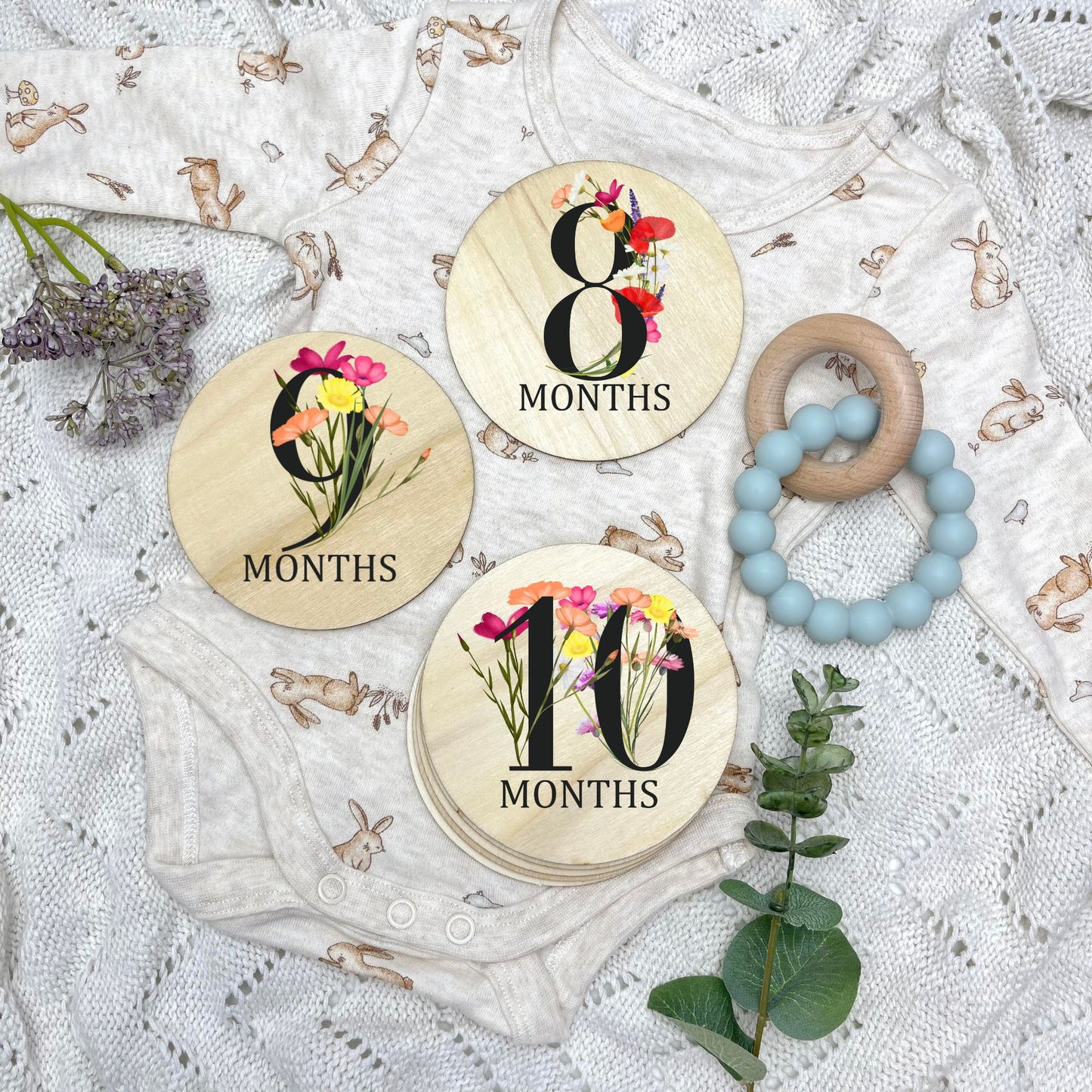 Floral milestone cards, baby milestone discs, boho nursery, aesthetic nursery, beige nursery