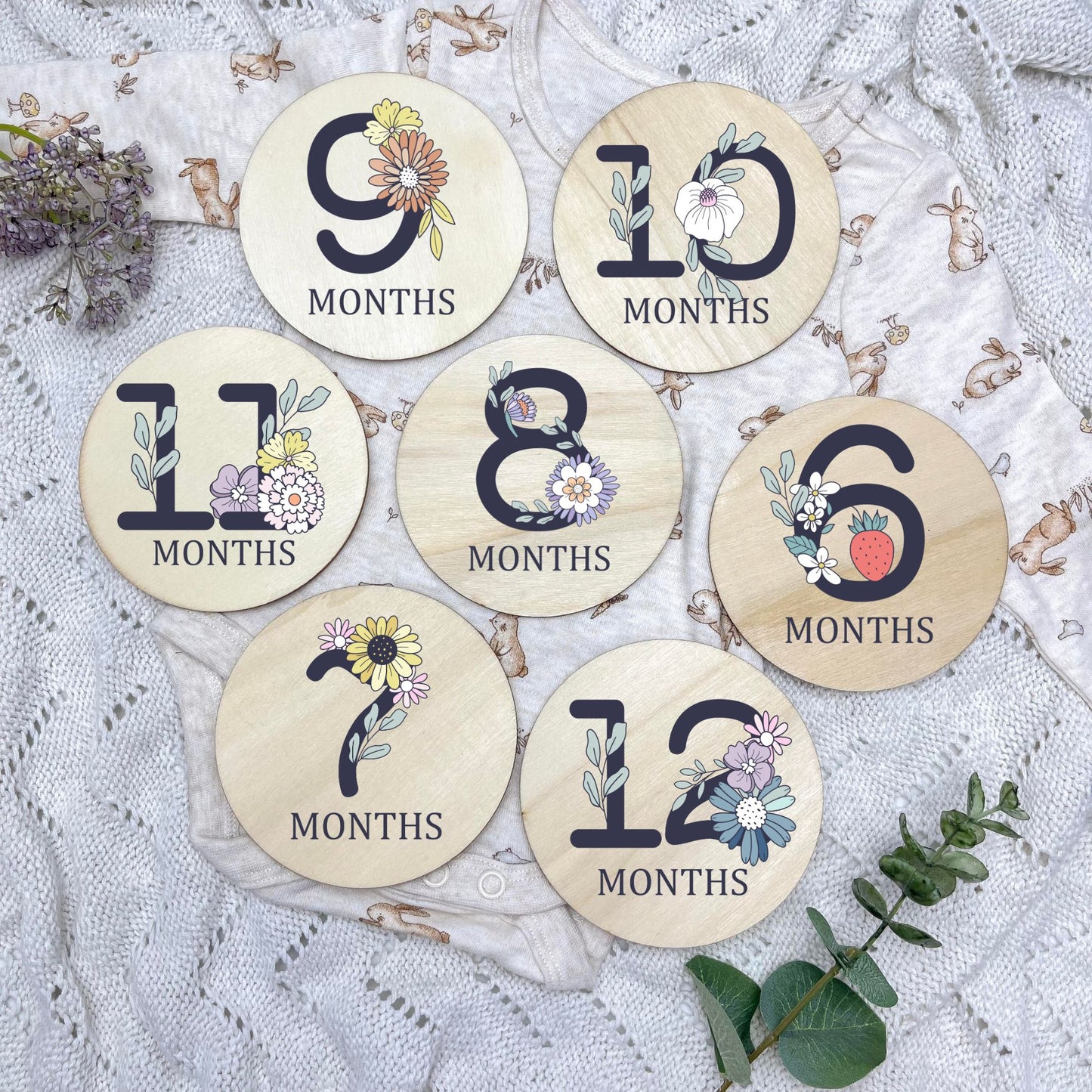 Floral milestone cards, baby milestone discs, boho nursery, aesthetic nursery, beige nursery