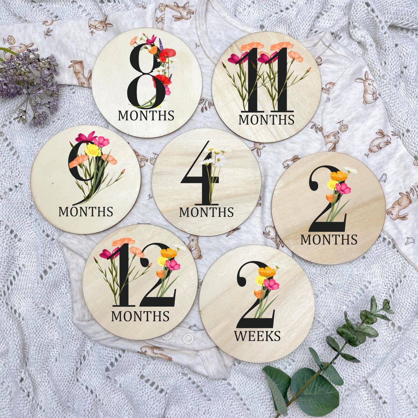 Floral milestone cards, baby milestone discs, boho nursery, aesthetic nursery, beige nursery