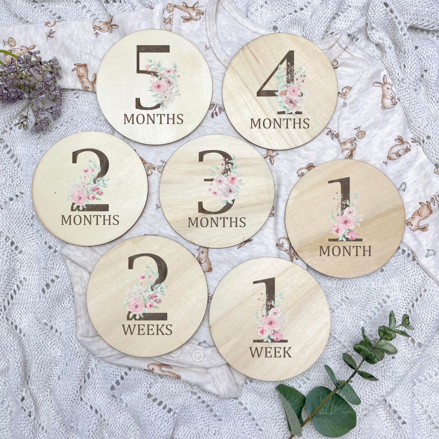 Floral milestone cards, baby milestone discs, boho nursery, aesthetic nursery, beige nursery