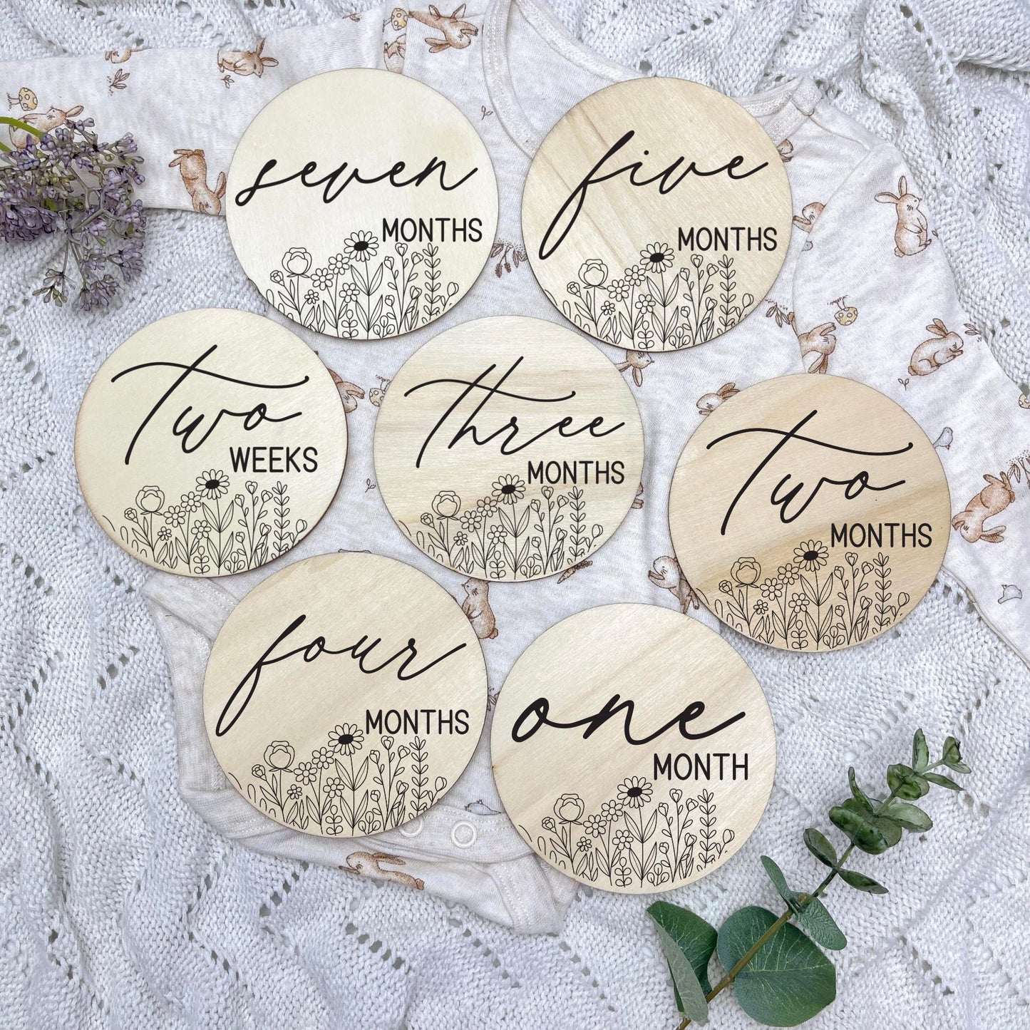 floral milestone cards, baby milestone discs, boho nursery, aesthetic nursery, beige nursery