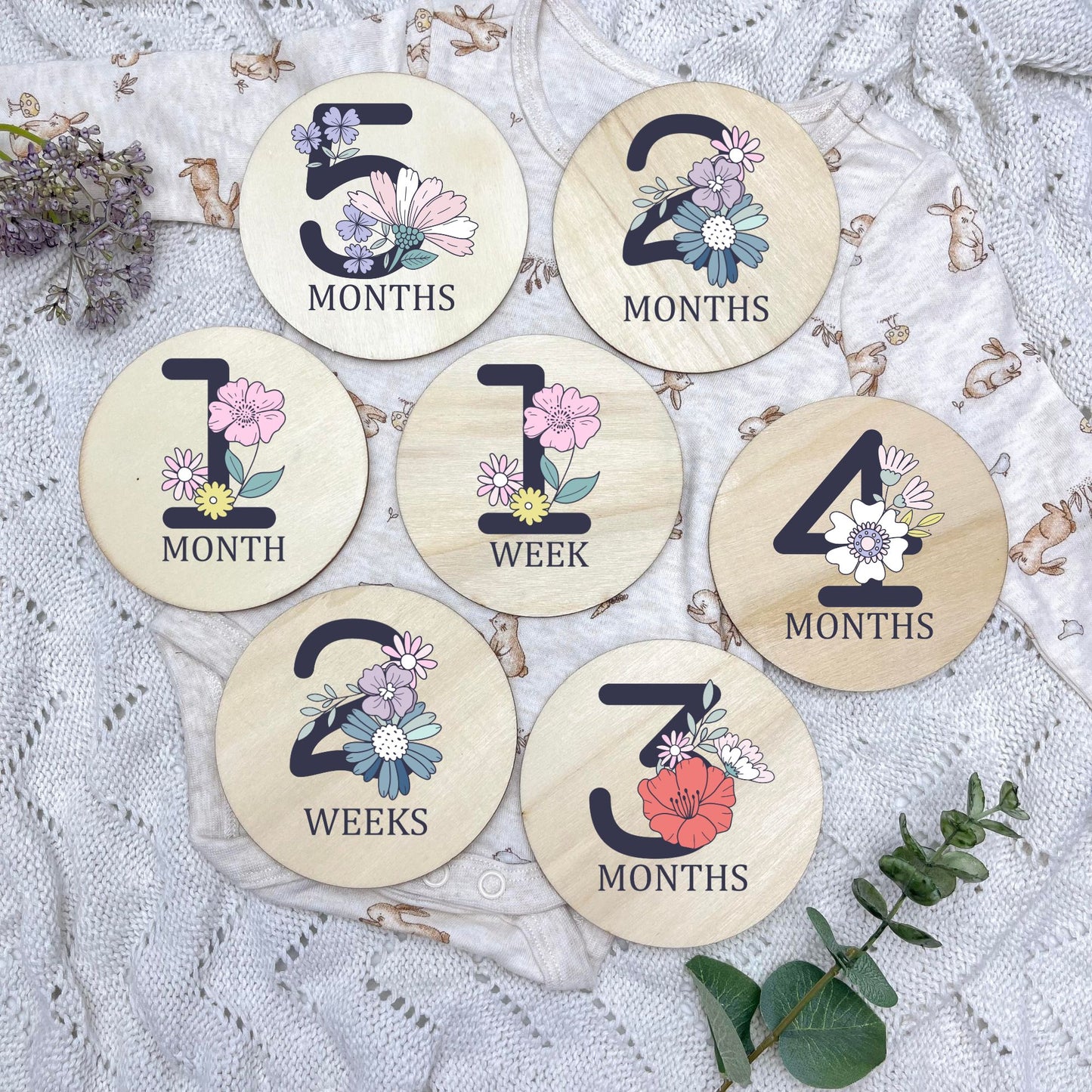 Floral milestone cards, baby milestone discs, boho nursery, aesthetic nursery, beige nursery
