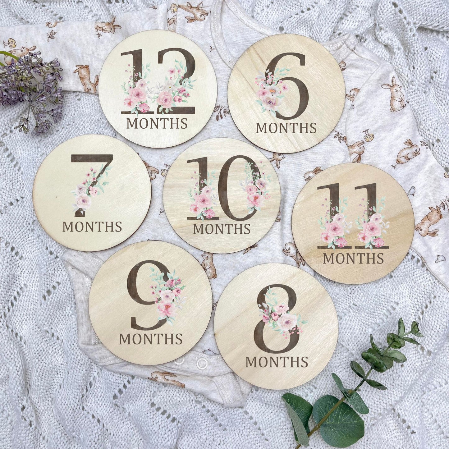 Floral milestone cards, baby milestone discs, boho nursery, aesthetic nursery, beige nursery