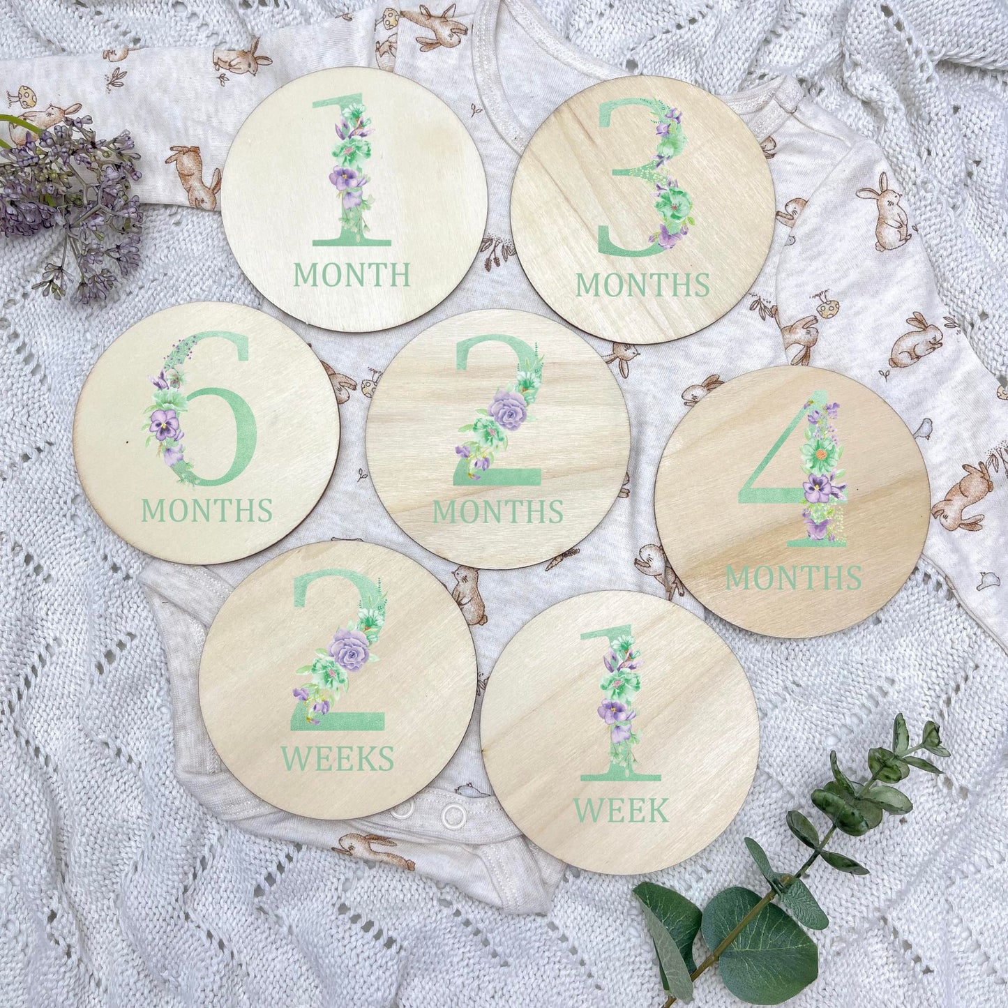 Floral milestone cards, baby milestone discs, boho nursery, aesthetic nursery, beige nursery