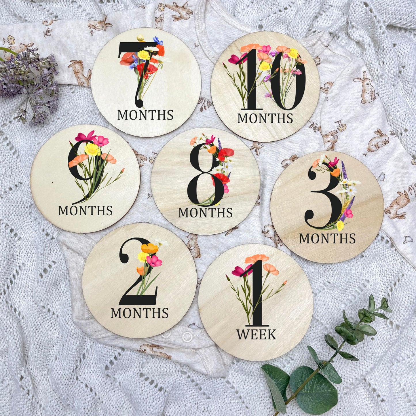 Floral milestone cards, baby milestone discs, boho nursery, aesthetic nursery, beige nursery