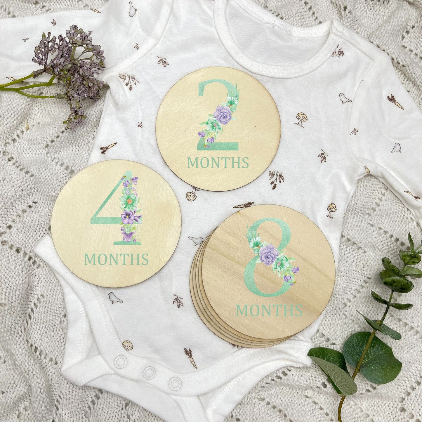 Floral milestone cards, baby milestone discs, boho nursery, aesthetic nursery, beige nursery