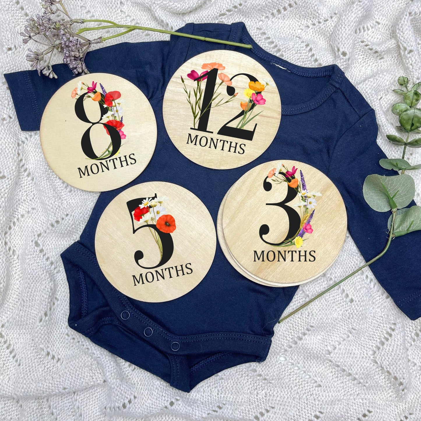 Floral milestone cards, baby milestone discs, boho nursery, aesthetic nursery, beige nursery