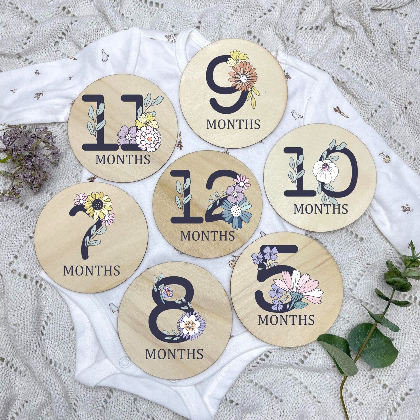 Floral milestone cards, baby milestone discs, boho nursery, aesthetic nursery, beige nursery