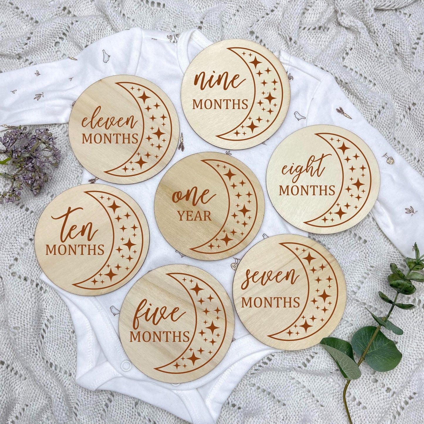 The moon milestone cards, baby milestone discs, boho nursery, aesthetic nursery, beige nursery
