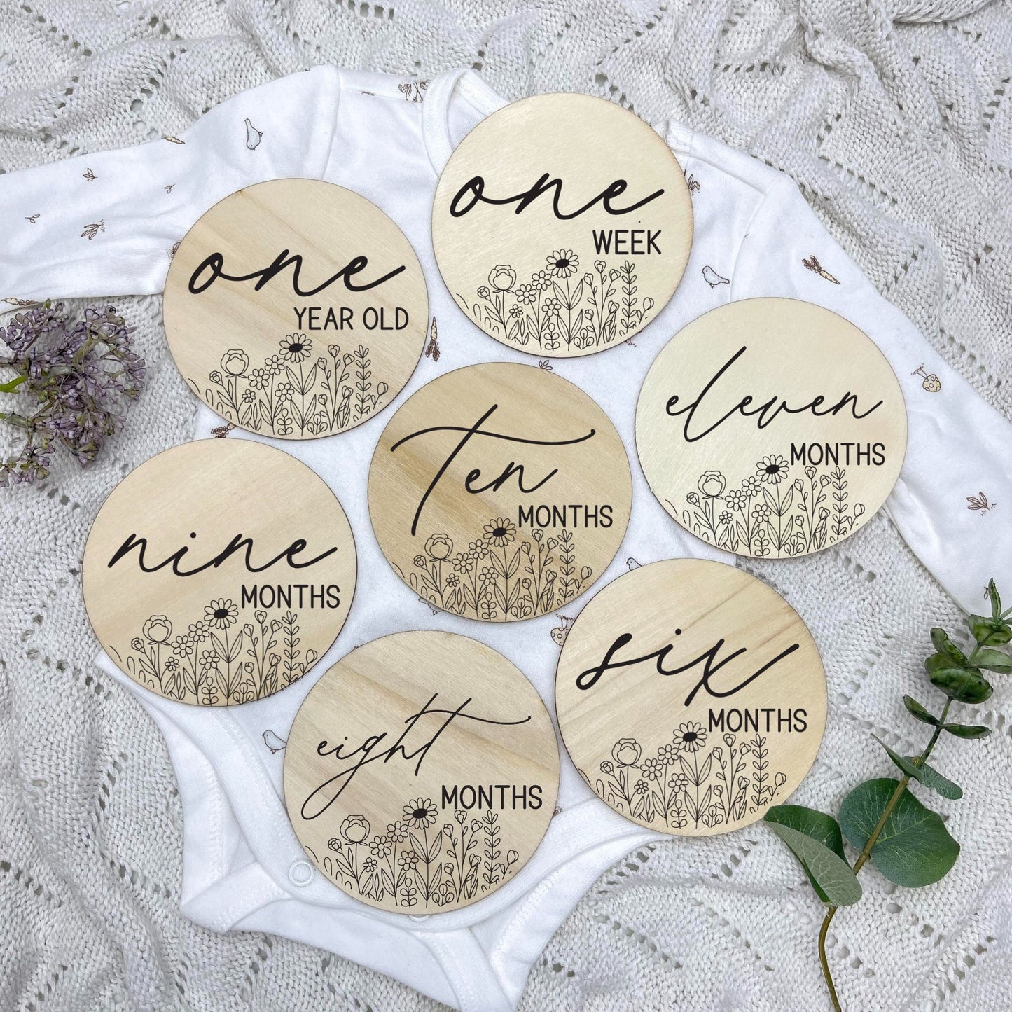 floral milestone cards, baby milestone discs, boho nursery, aesthetic nursery, beige nursery