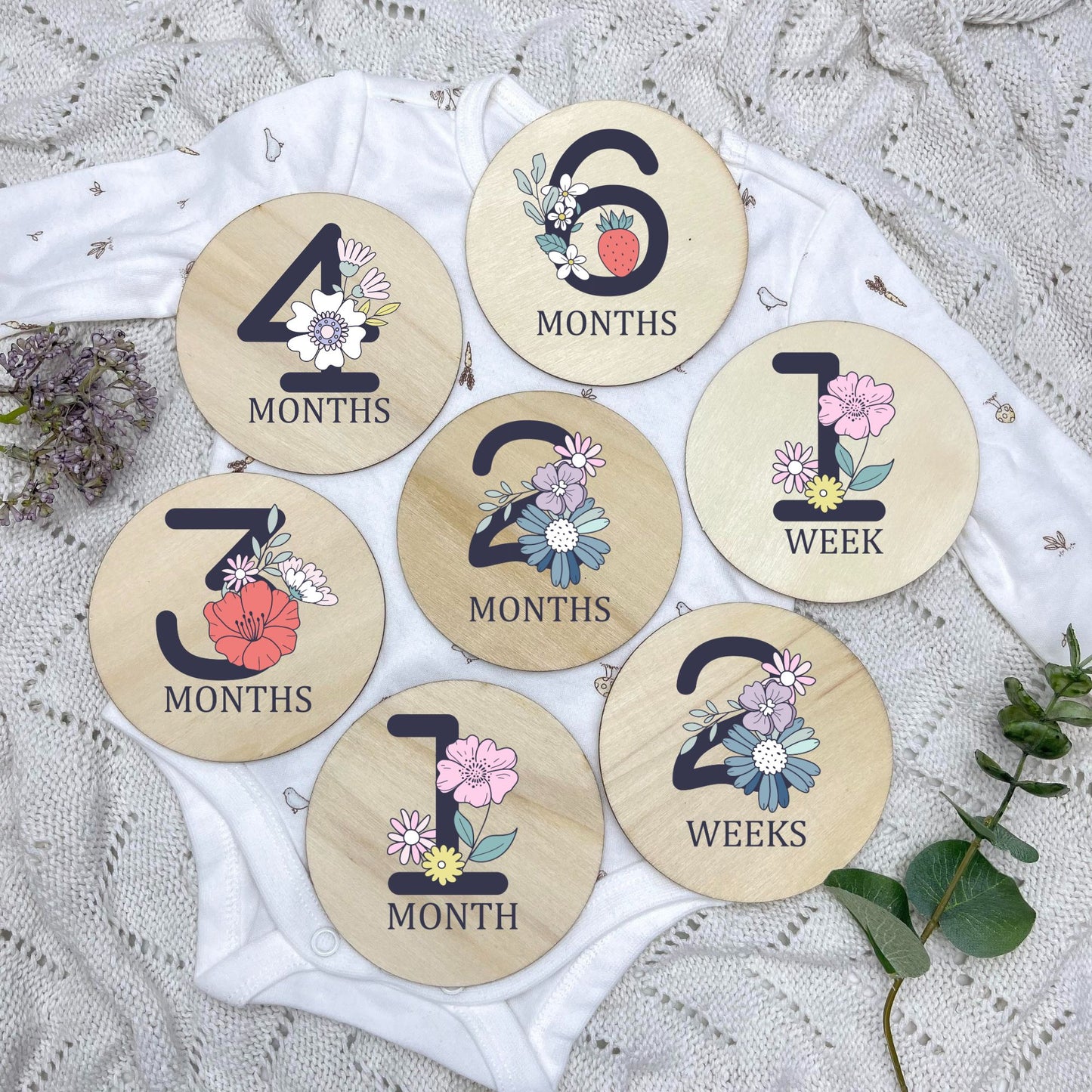 Floral milestone cards, baby milestone discs, boho nursery, aesthetic nursery, beige nursery