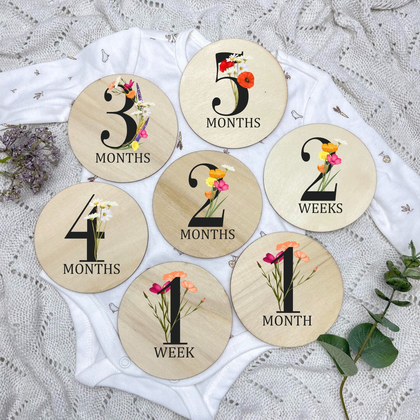 Floral milestone cards, baby milestone discs, boho nursery, aesthetic nursery, beige nursery