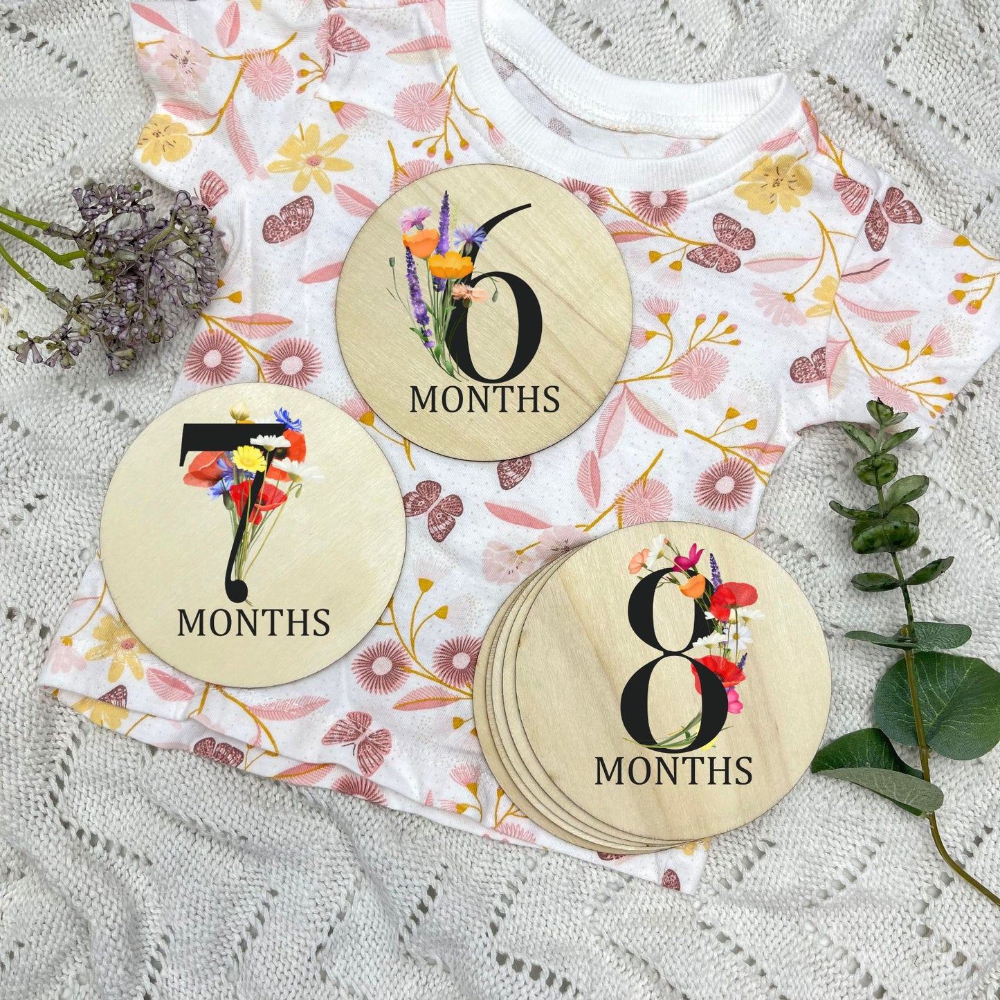 Floral milestone cards, baby milestone discs, boho nursery, aesthetic nursery, beige nursery