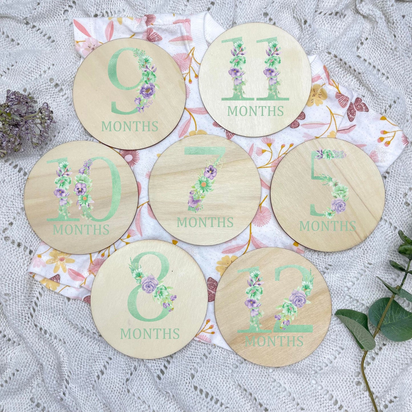Floral milestone cards, baby milestone discs, boho nursery, aesthetic nursery, beige nursery