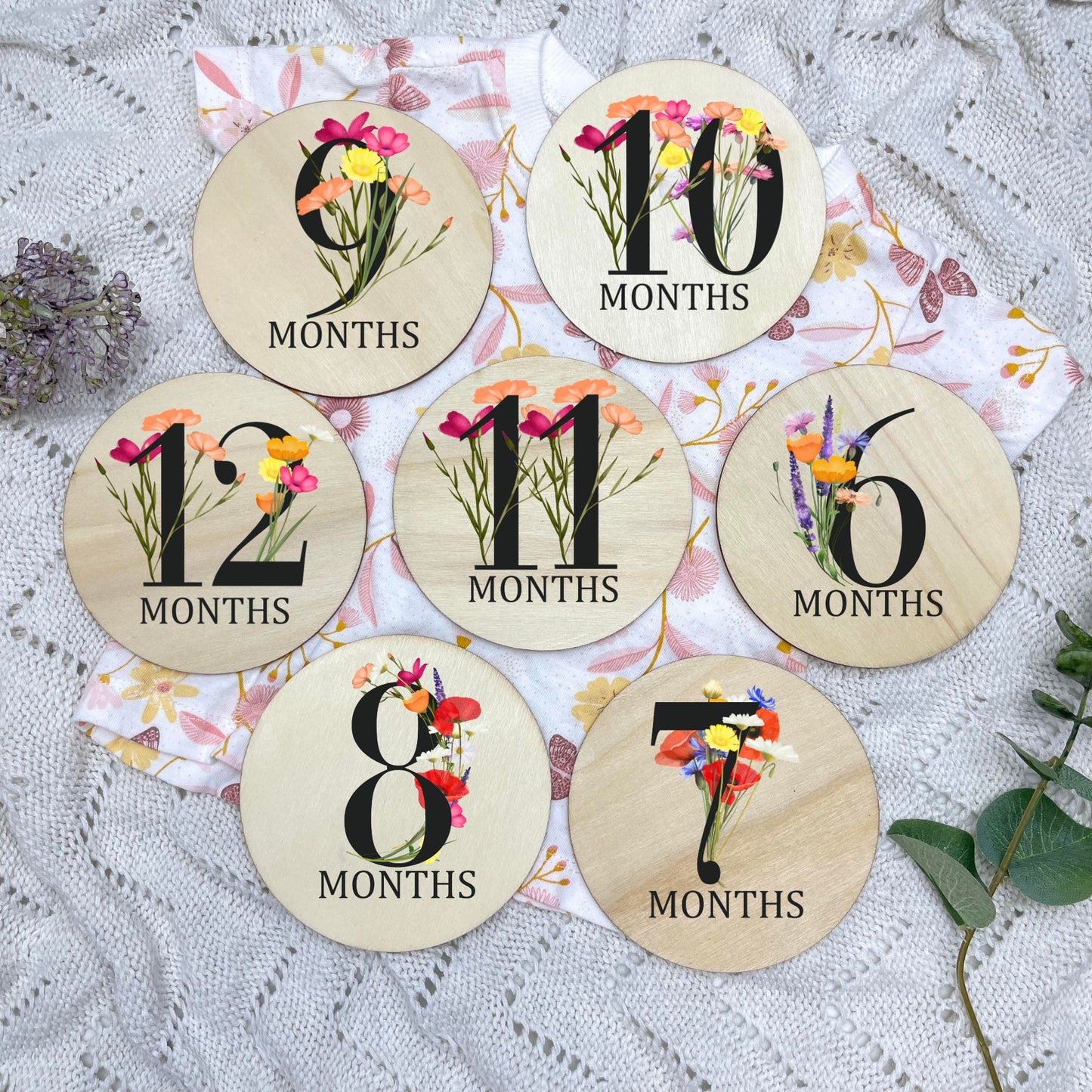 Floral milestone cards, baby milestone discs, boho nursery, aesthetic nursery, beige nursery