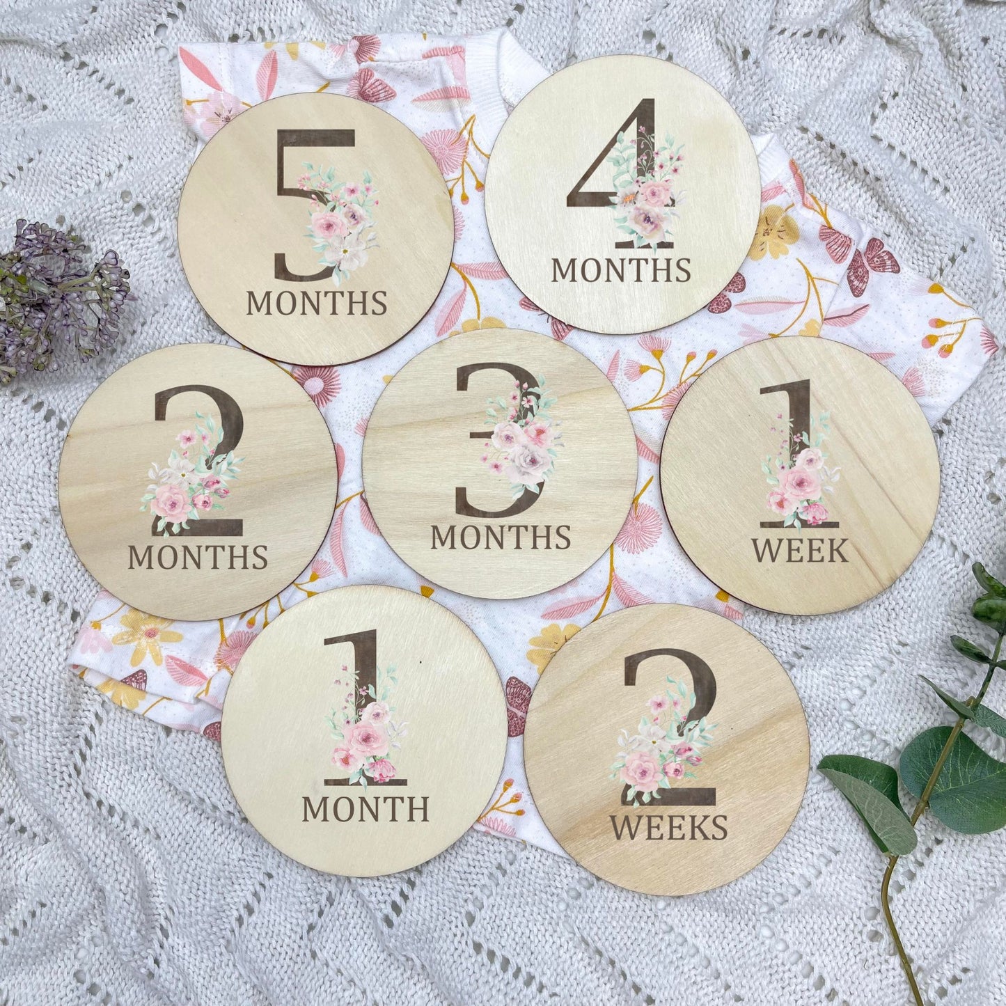 Floral milestone cards, baby milestone discs, boho nursery, aesthetic nursery, beige nursery