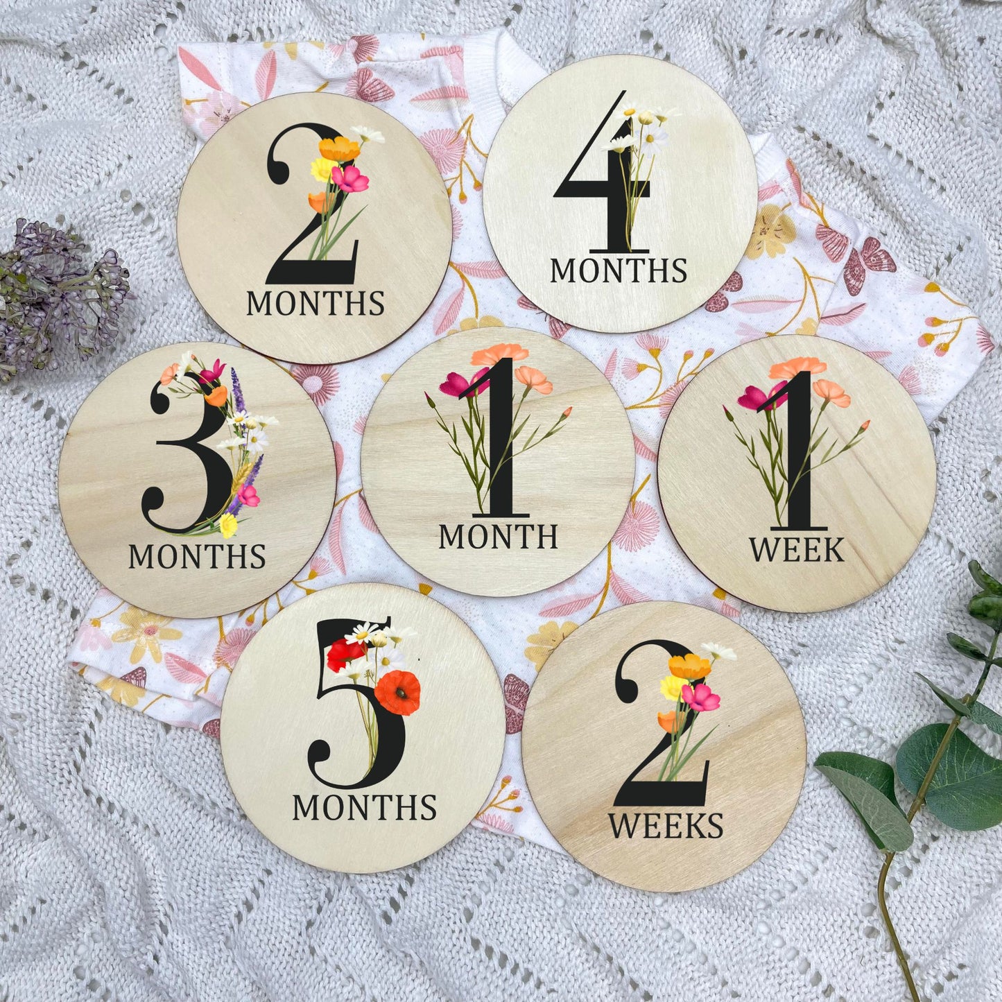 Floral milestone cards, baby milestone discs, boho nursery, aesthetic nursery, beige nursery