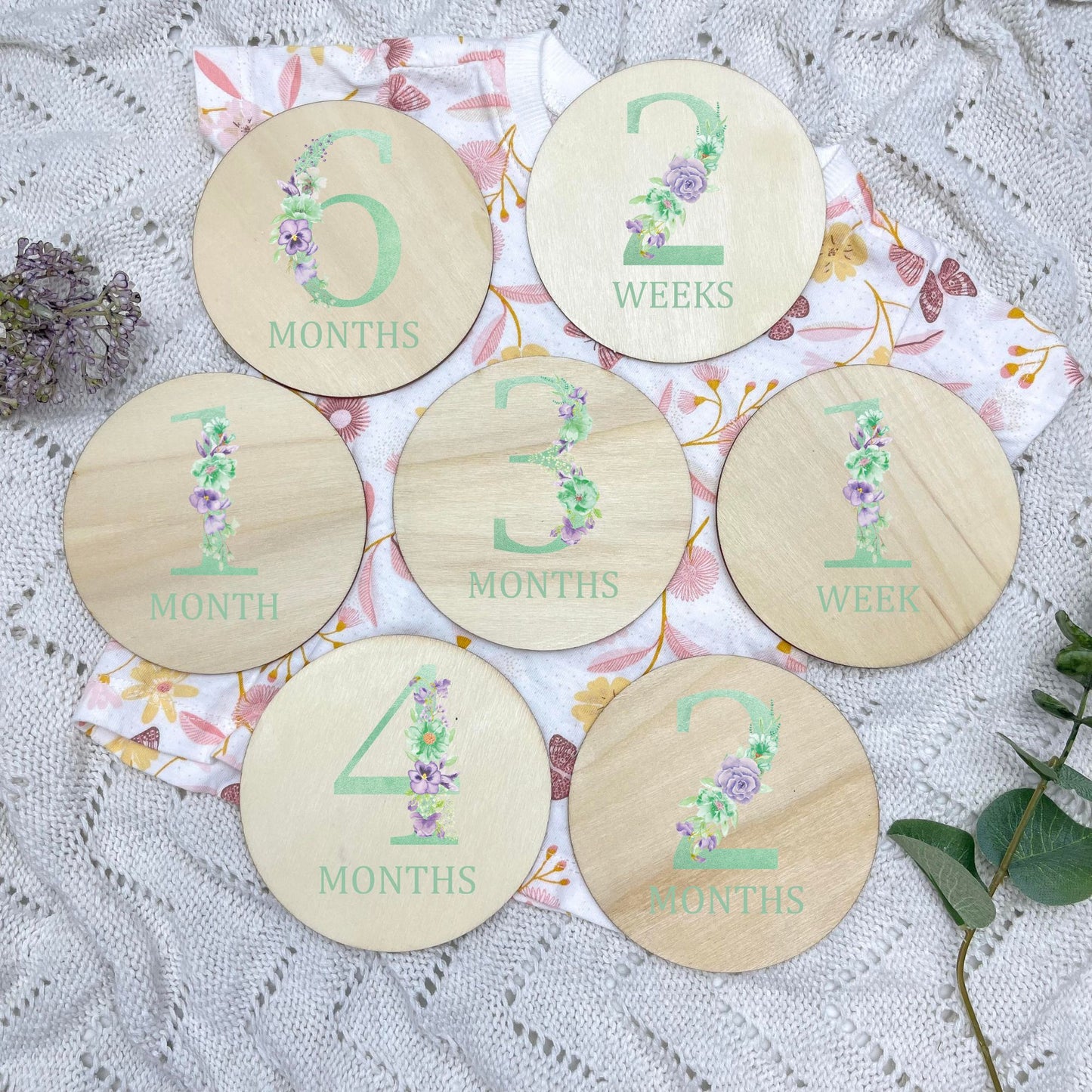 Floral milestone cards, baby milestone discs, boho nursery, aesthetic nursery, beige nursery