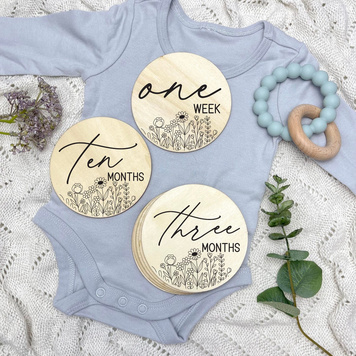floral milestone cards, baby milestone discs, boho nursery, aesthetic nursery, beige nursery