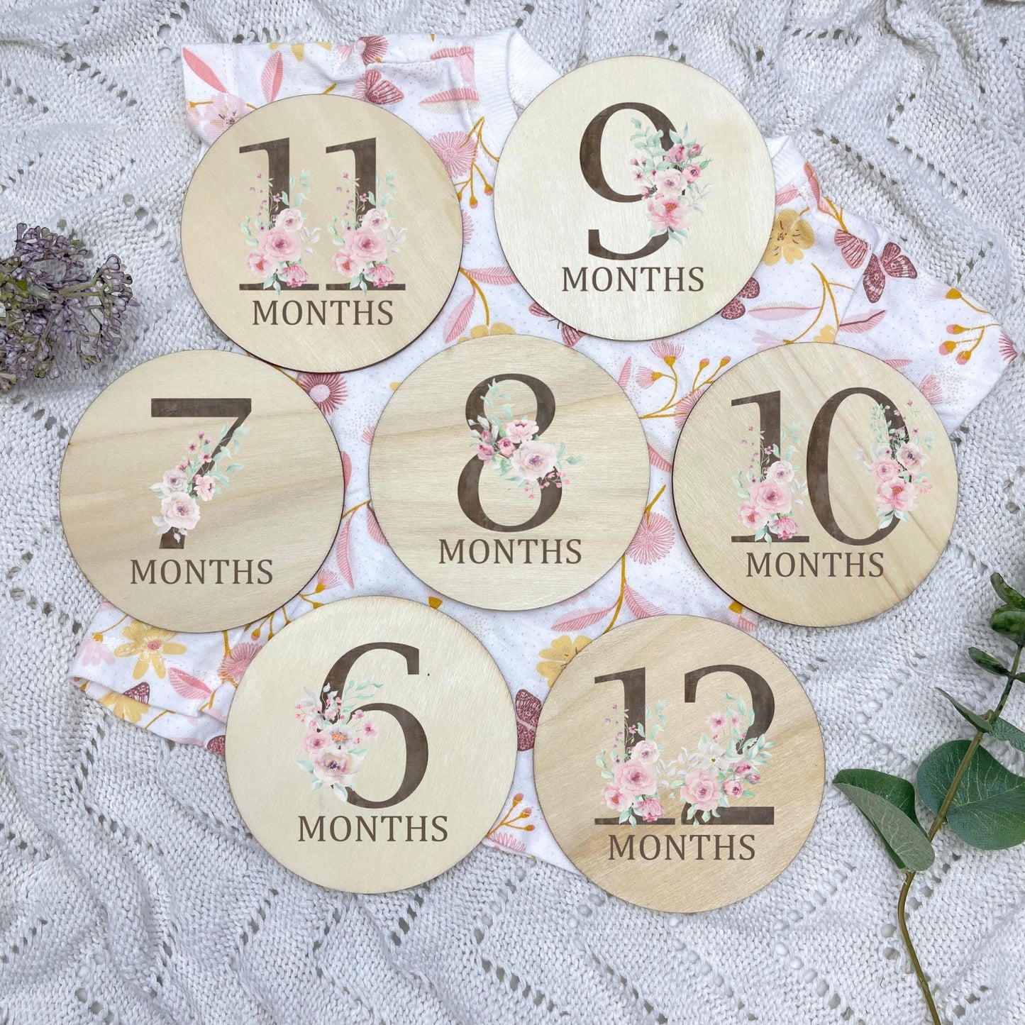 Floral milestone cards, baby milestone discs, boho nursery, aesthetic nursery, beige nursery