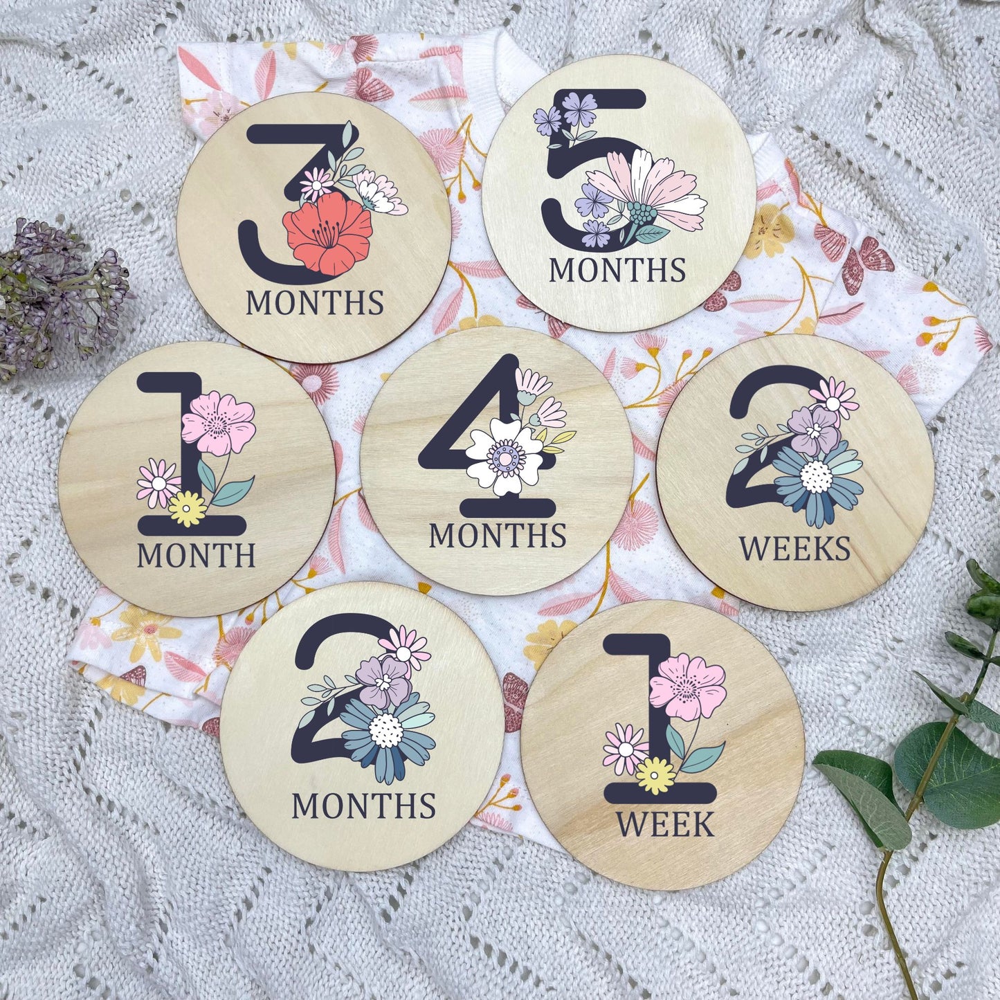 Floral milestone cards, baby milestone discs, boho nursery, aesthetic nursery, beige nursery