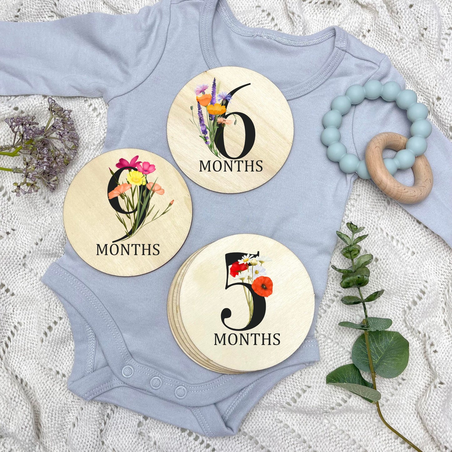 Floral milestone cards, baby milestone discs, boho nursery, aesthetic nursery, beige nursery