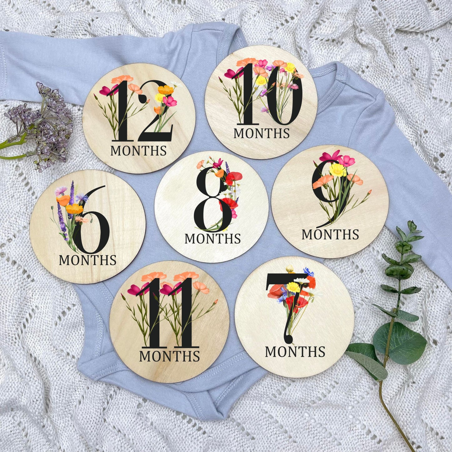 Floral milestone cards, baby milestone discs, boho nursery, aesthetic nursery, beige nursery