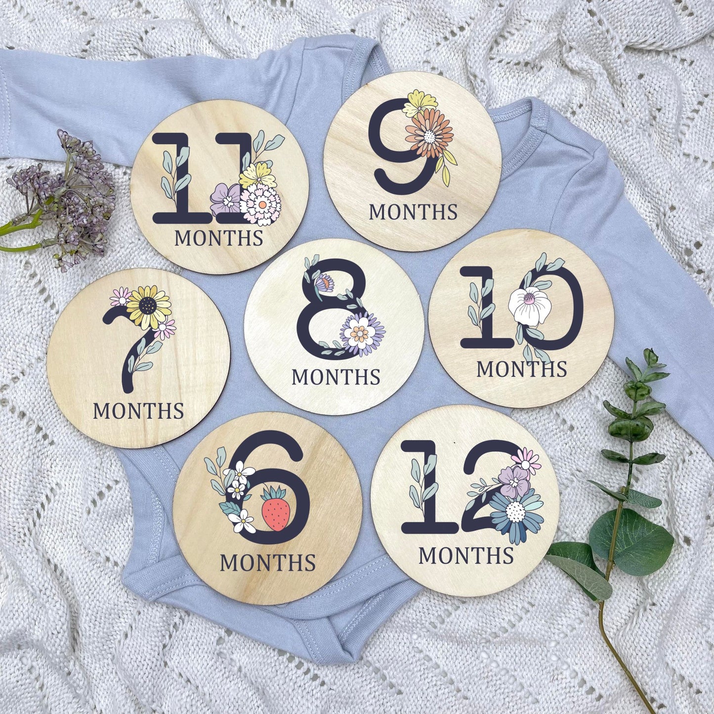 Floral milestone cards, baby milestone discs, boho nursery, aesthetic nursery, beige nursery