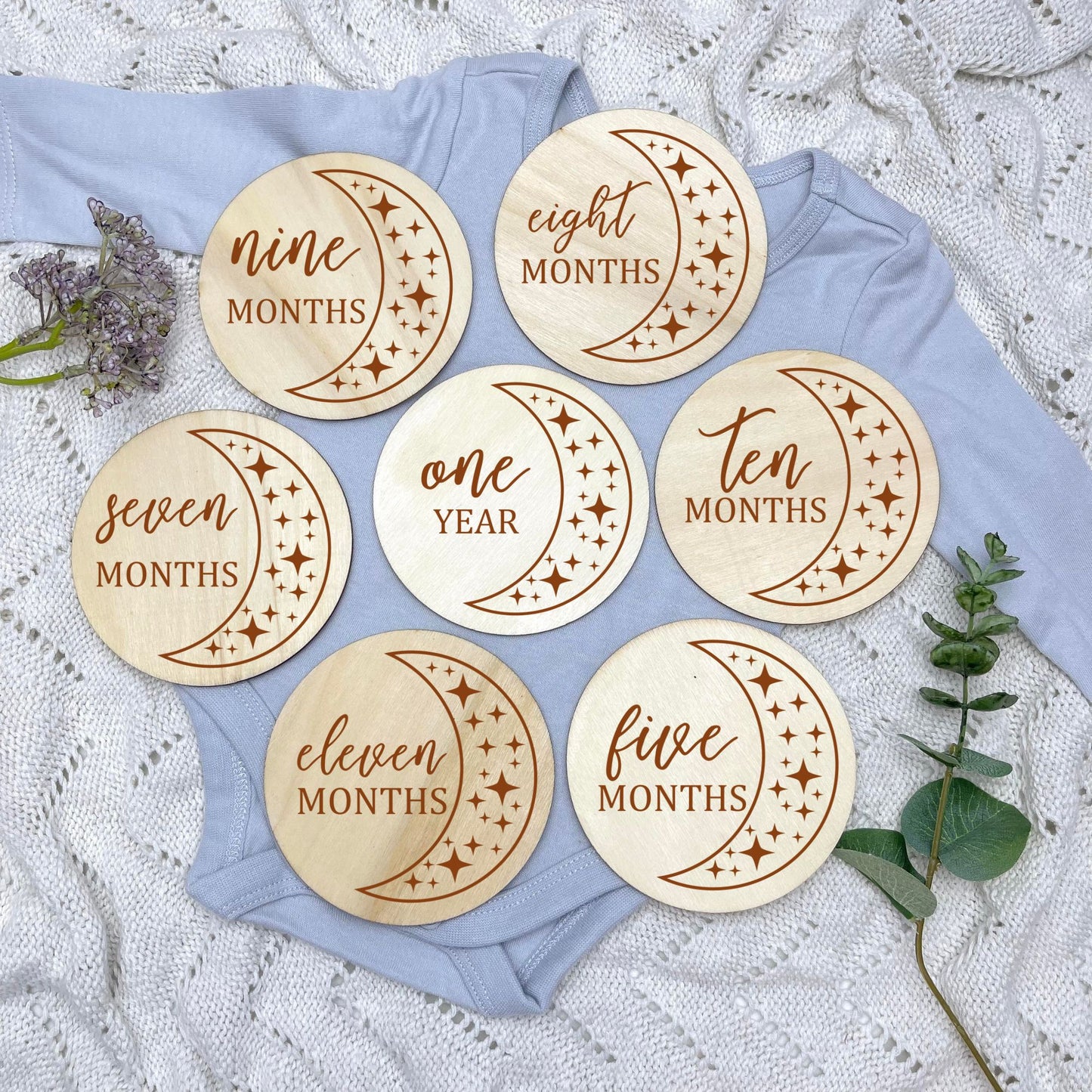 The moon milestone cards, baby milestone discs, boho nursery, aesthetic nursery, beige nursery