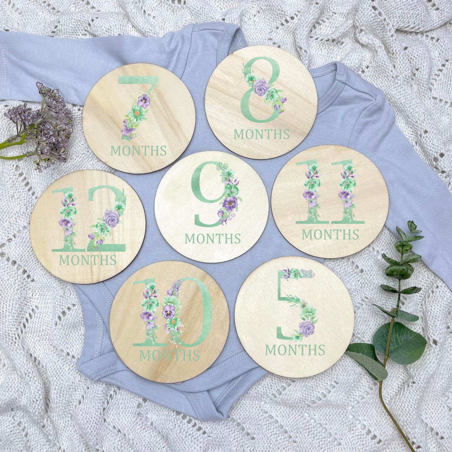 Floral milestone cards, baby milestone discs, boho nursery, aesthetic nursery, beige nursery