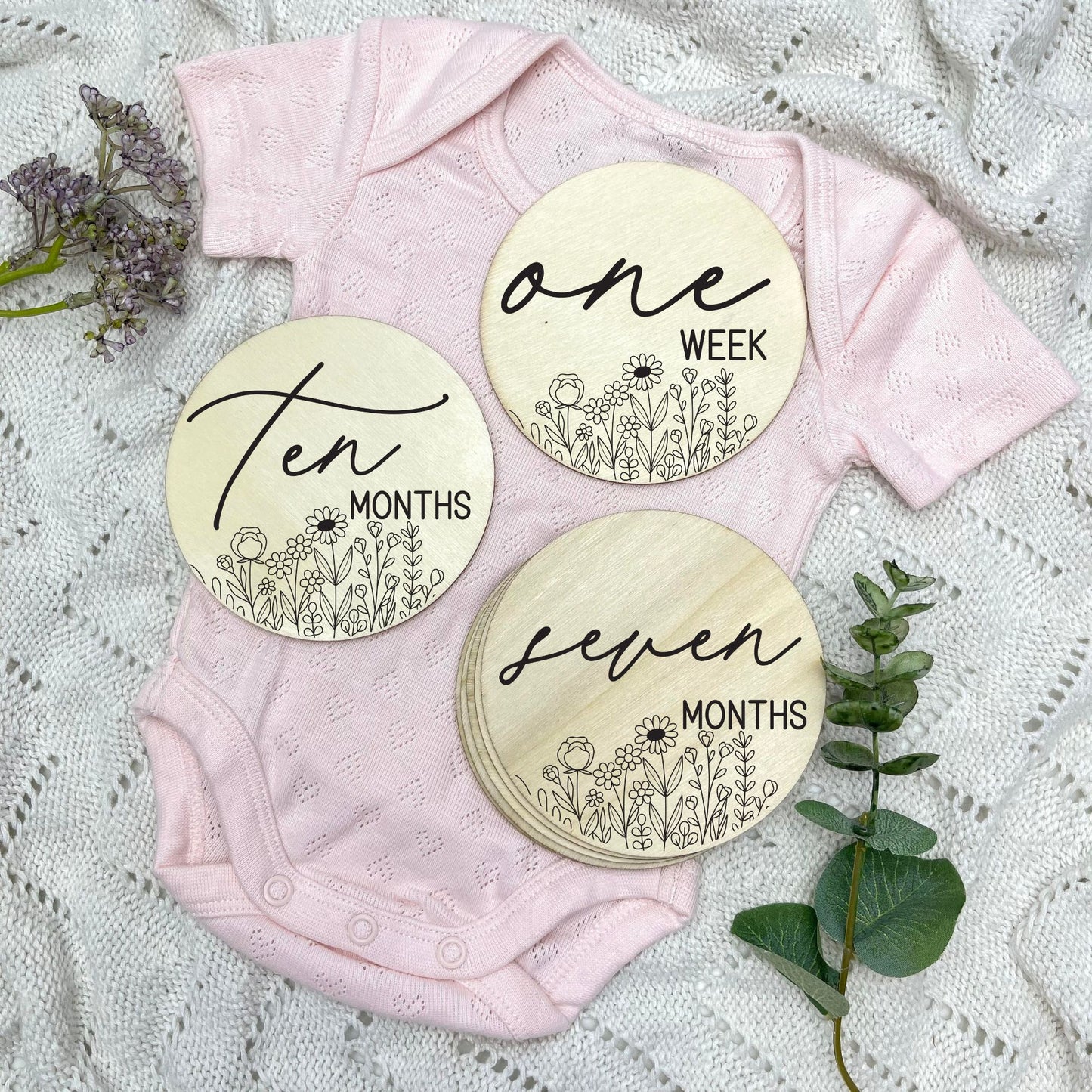 floral milestone cards, baby milestone discs, boho nursery, aesthetic nursery, beige nursery