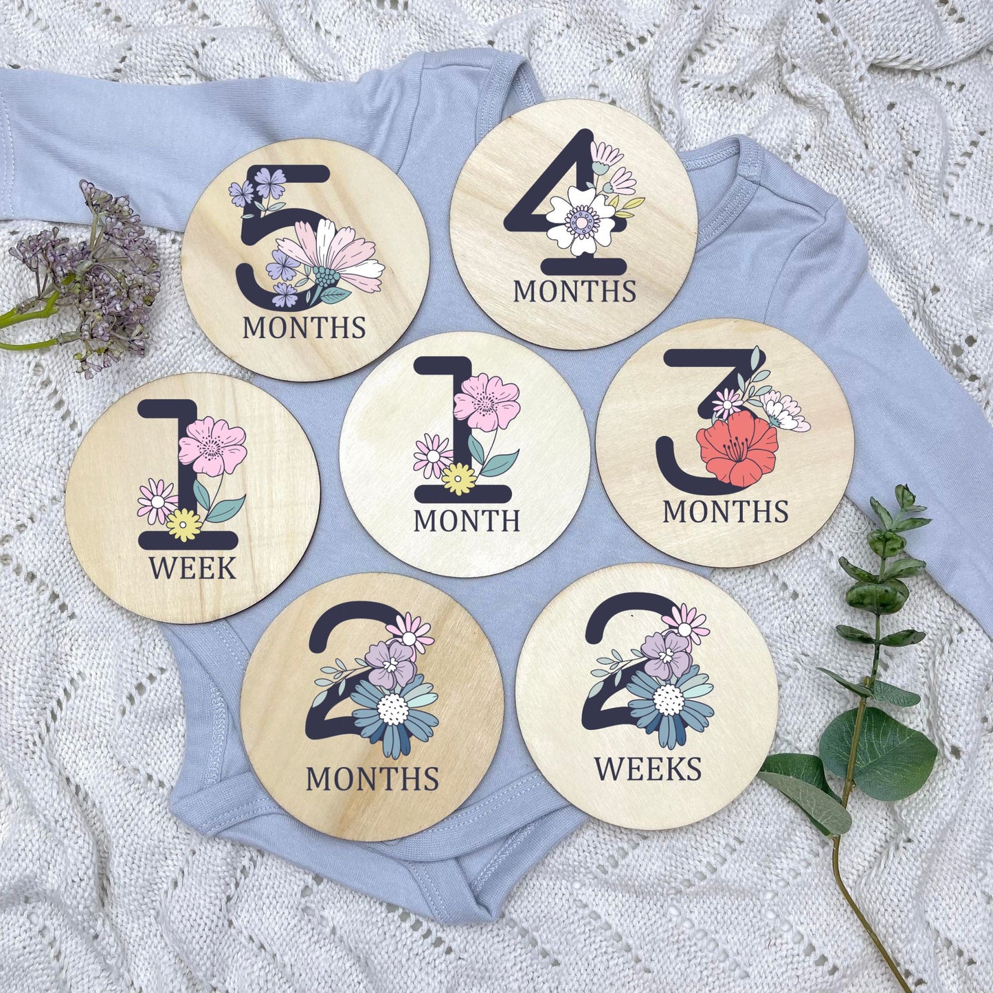 Floral milestone cards, baby milestone discs, boho nursery, aesthetic nursery, beige nursery
