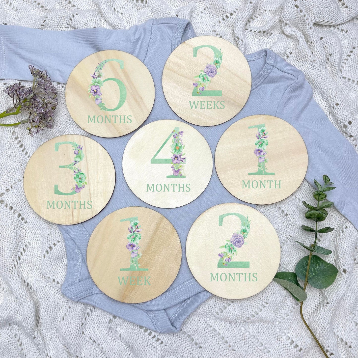 Floral milestone cards, baby milestone discs, boho nursery, aesthetic nursery, beige nursery