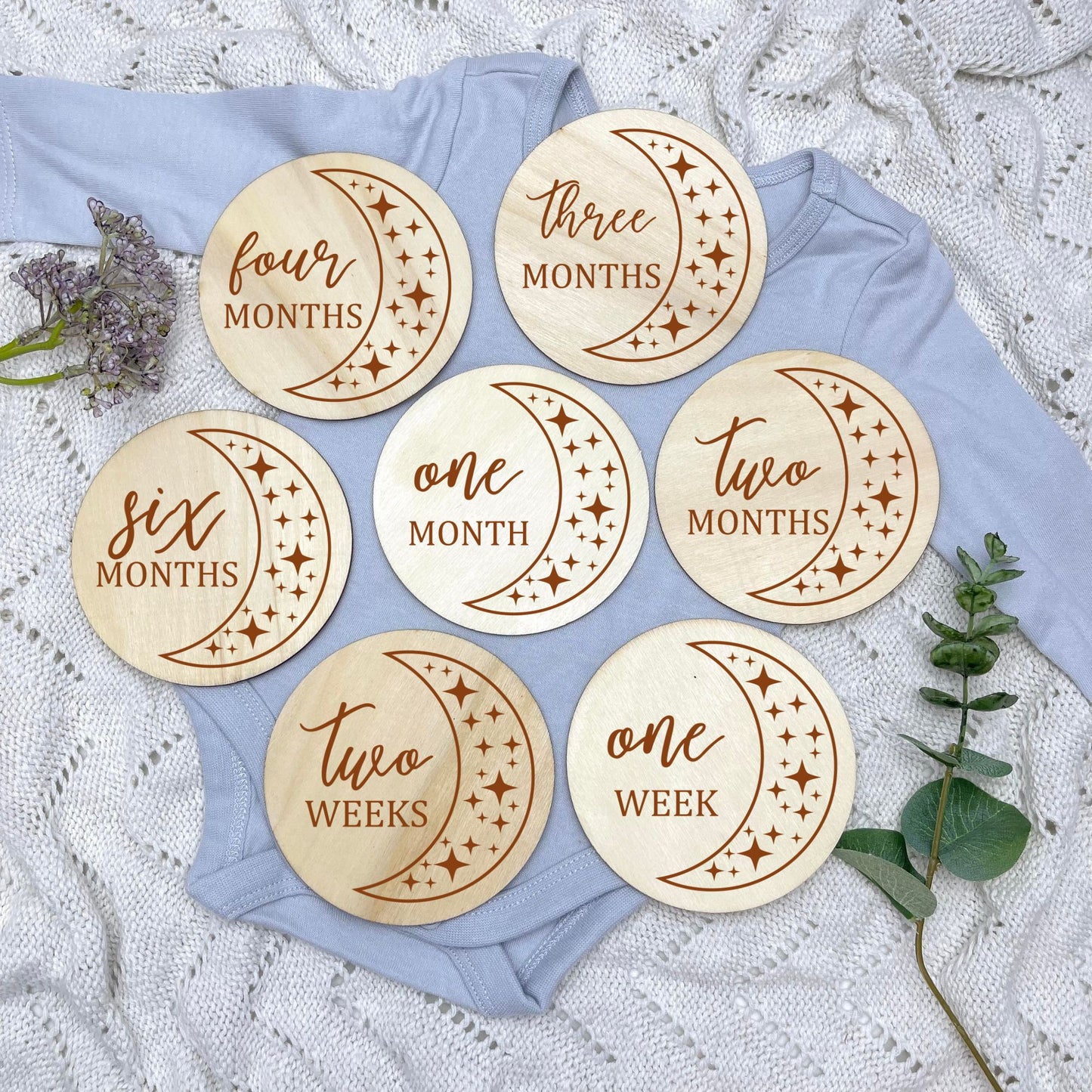 The moon milestone cards, baby milestone discs, boho nursery, aesthetic nursery, beige nursery