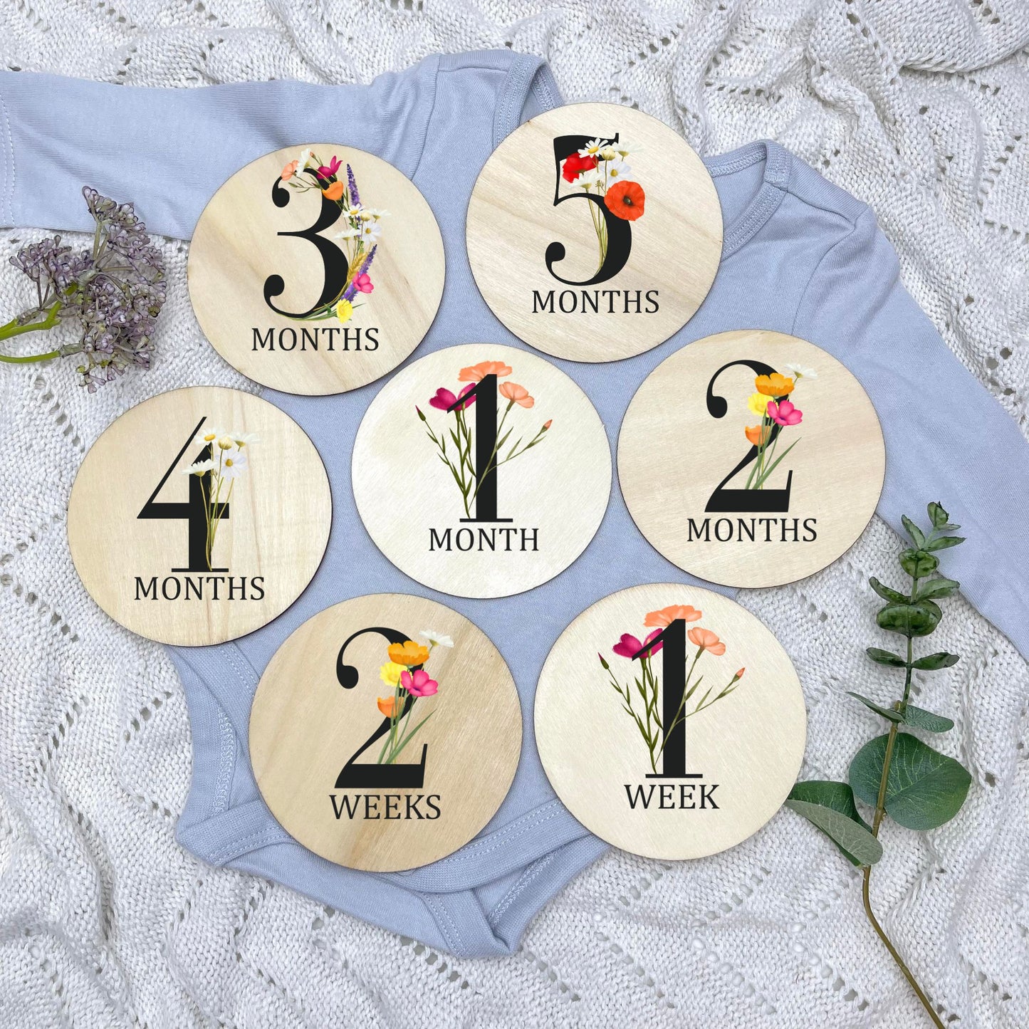 Floral milestone cards, baby milestone discs, boho nursery, aesthetic nursery, beige nursery