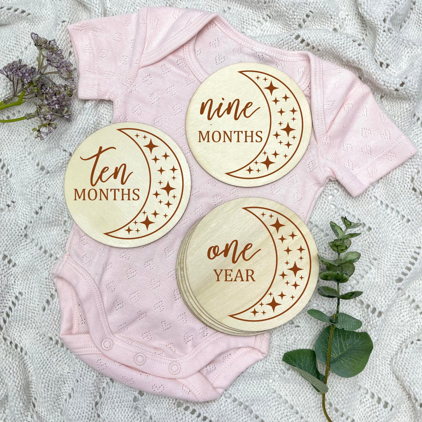 The moon milestone cards, baby milestone discs, boho nursery, aesthetic nursery, beige nursery