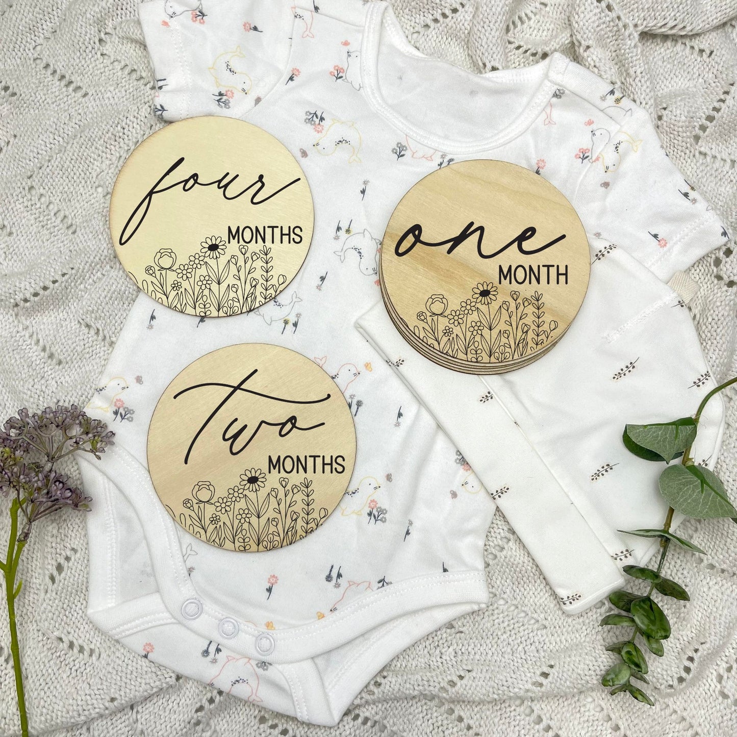 floral milestone cards, baby milestone discs, boho nursery, aesthetic nursery, beige nursery